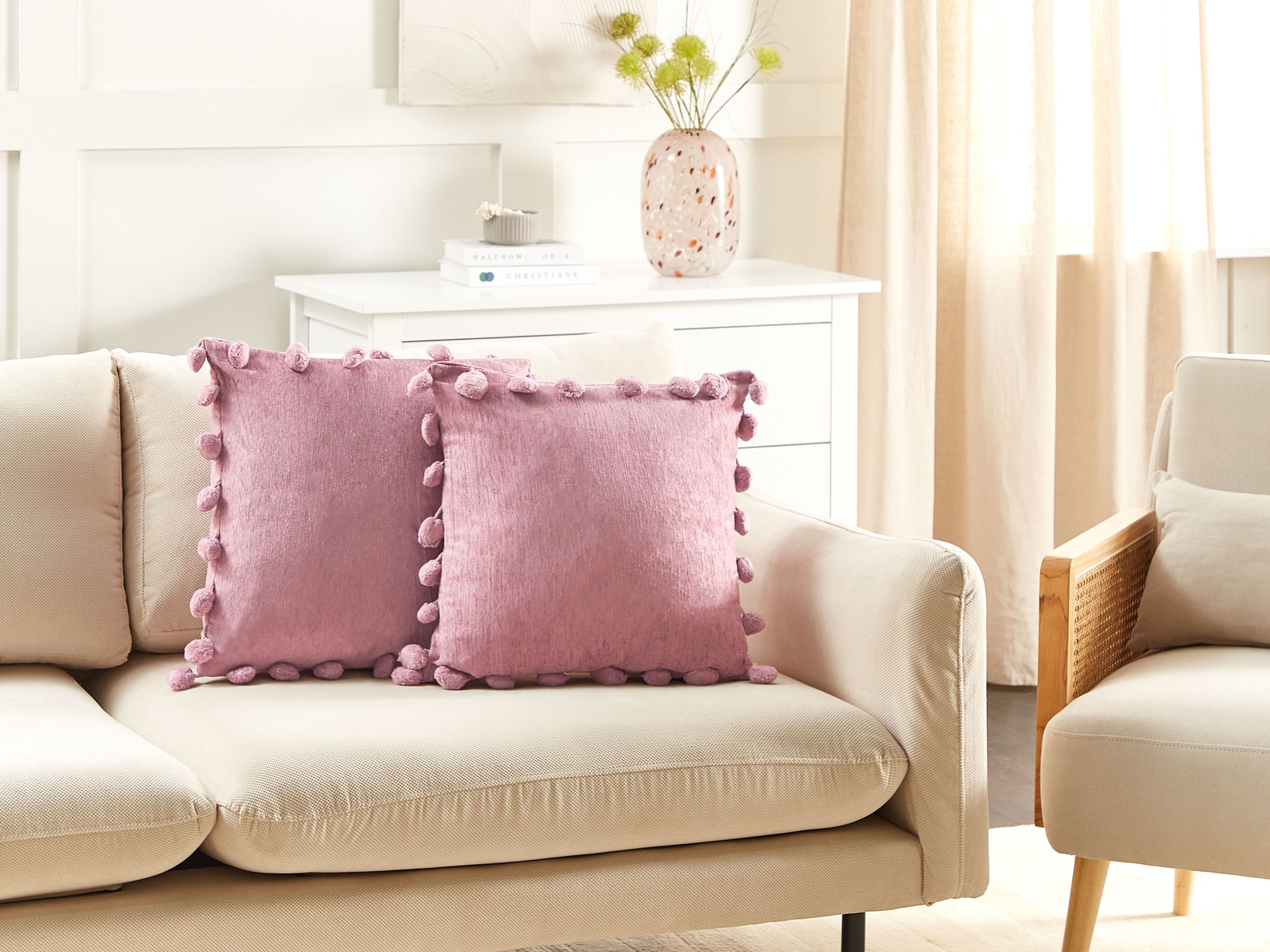 Set of 2 Decorative Cushions JASMINE 45 x 45 cm Pink Solid