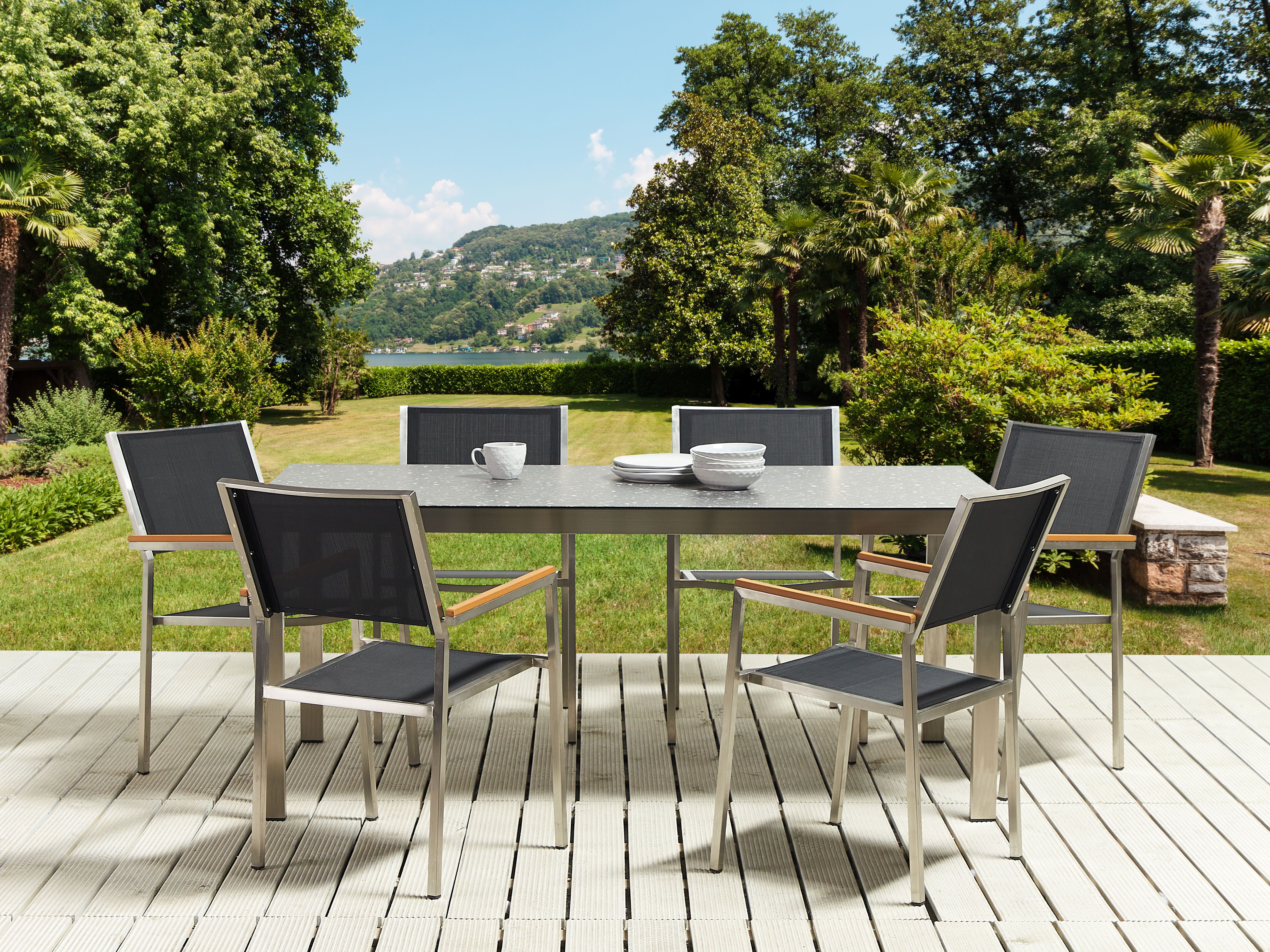Garden Dining Table COSOLETO 180 cm 90 cm Glass Black