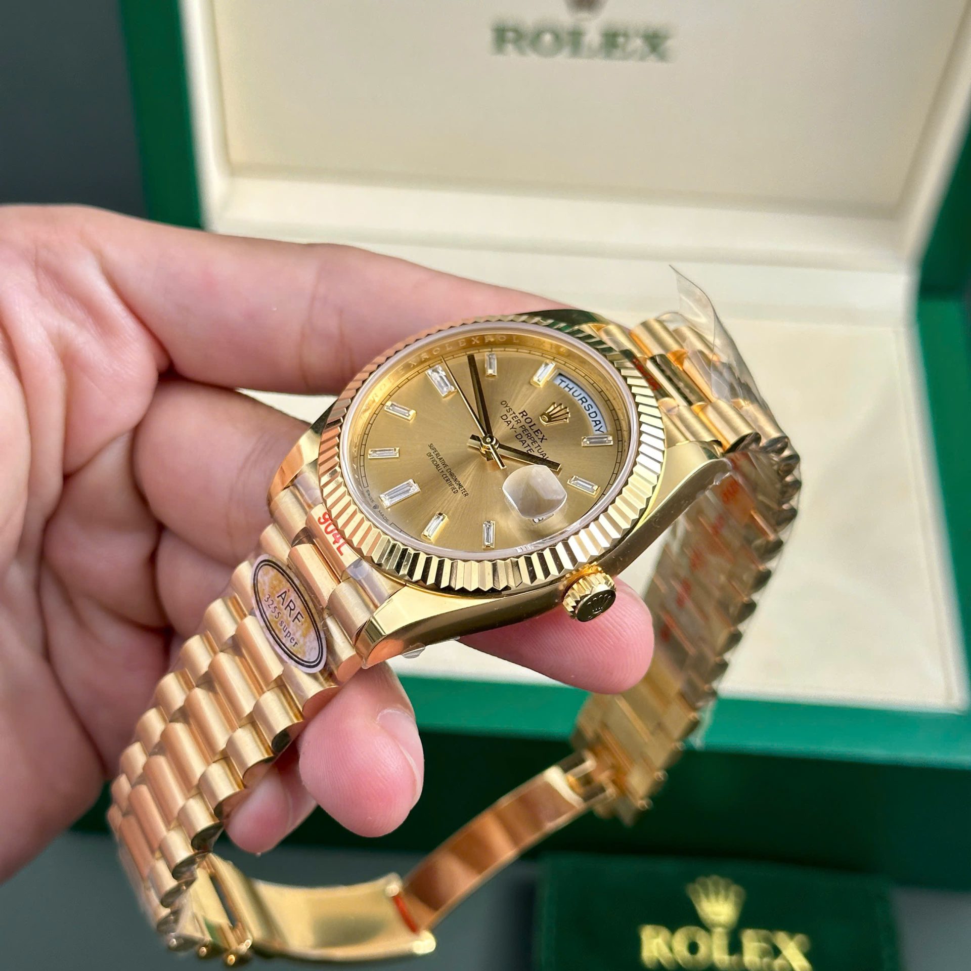 Rolex Day-Date 228238 Replica Watch Yellow Dial President Strap AR Factory 40mm - Top club