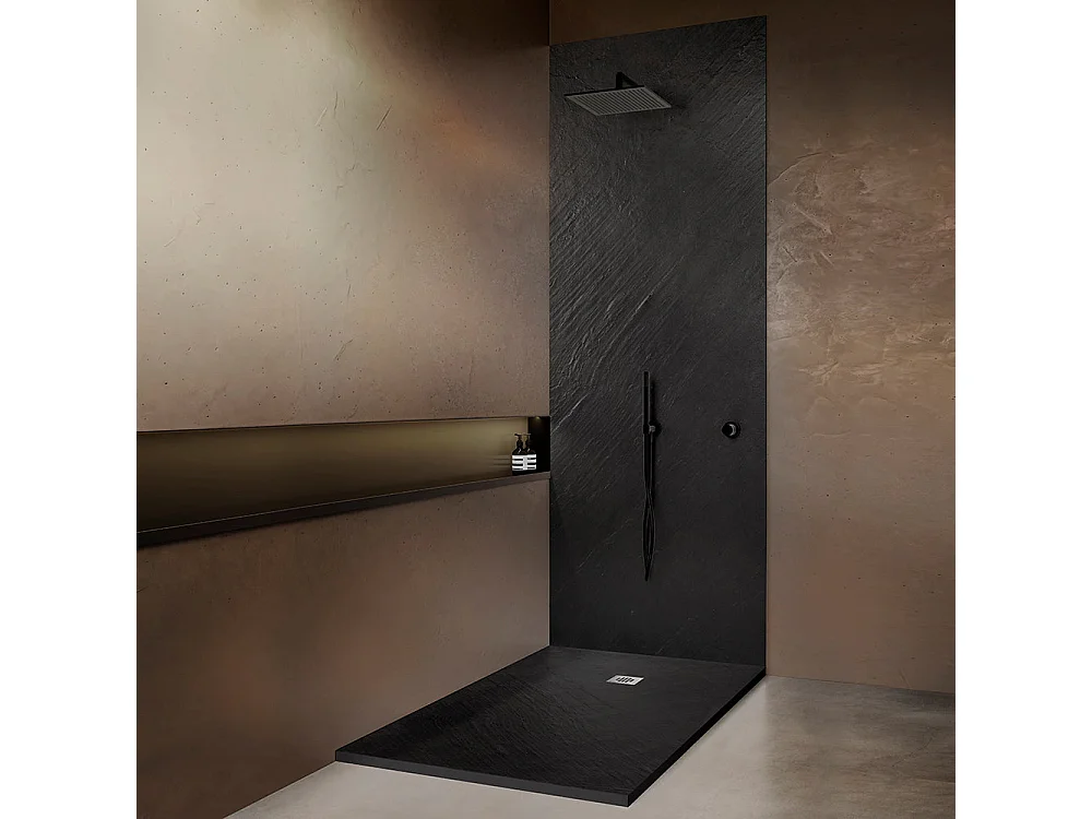 Panneau mural de douche en pierre naturelle graphite noir 250x100 cm Épaisseur 3mm recoupable et perçable