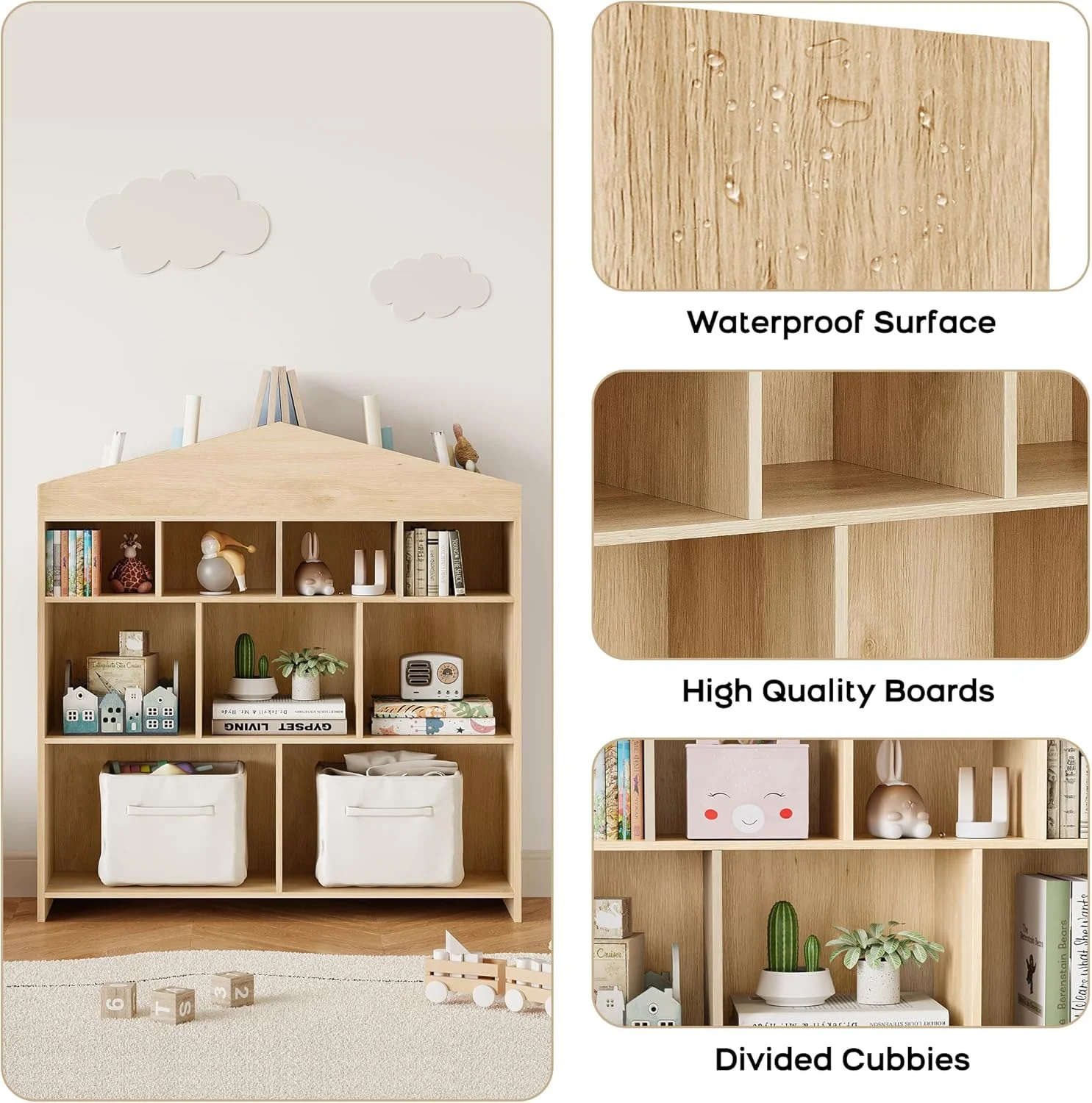 DSstyles Kids Bookshelf 9-Cubby Toy Storage Organizer White Bookcase Toddlers Playhouse Cabinet Shelf for Boys Girls Wooden Storage Toy Shelf for Playroom, Nursery, Kids Room - Image 23