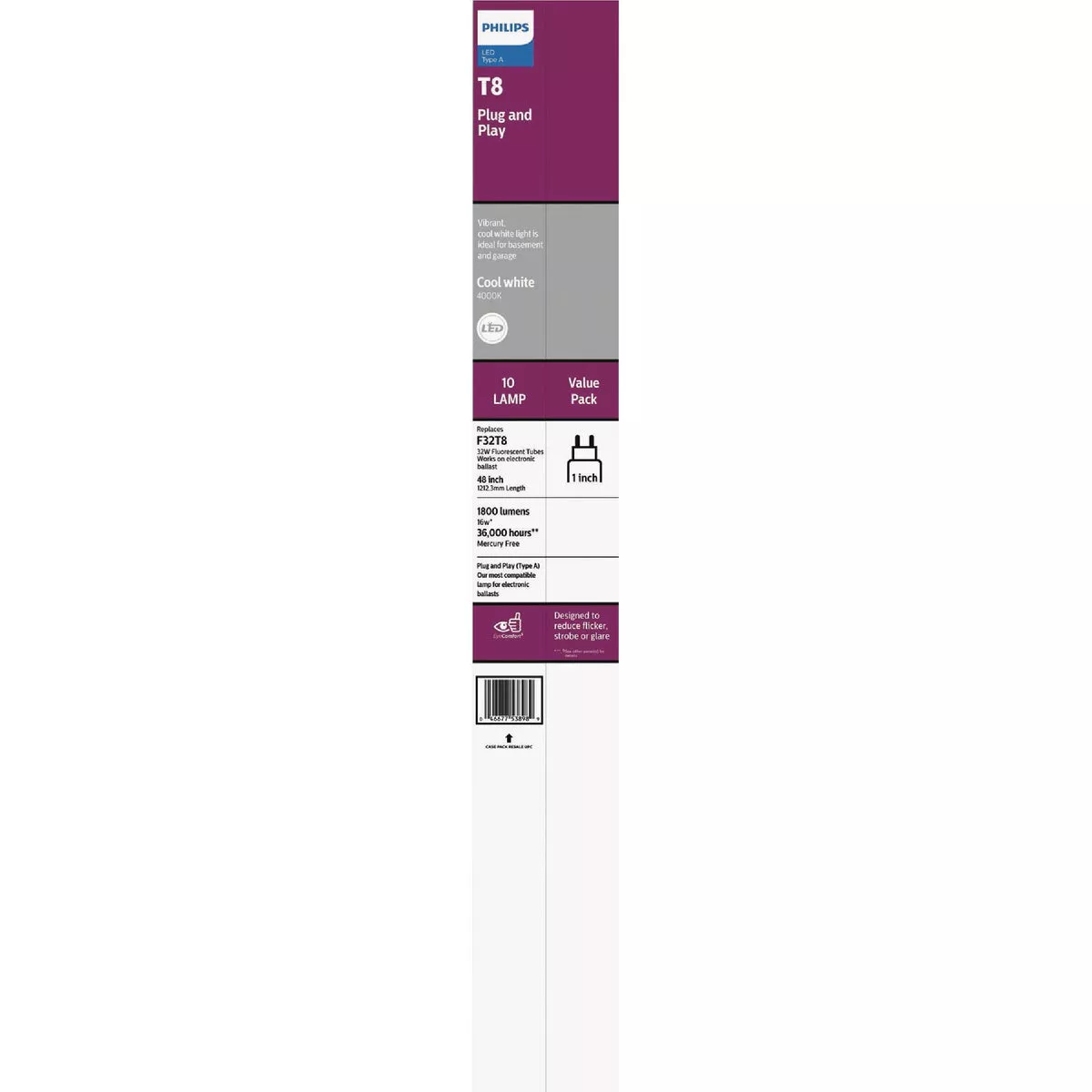 Philips Instant Fit 32W Equivalent 48 In. Cool White T8 Type A LED Tube Light Bulb (10-Pack)