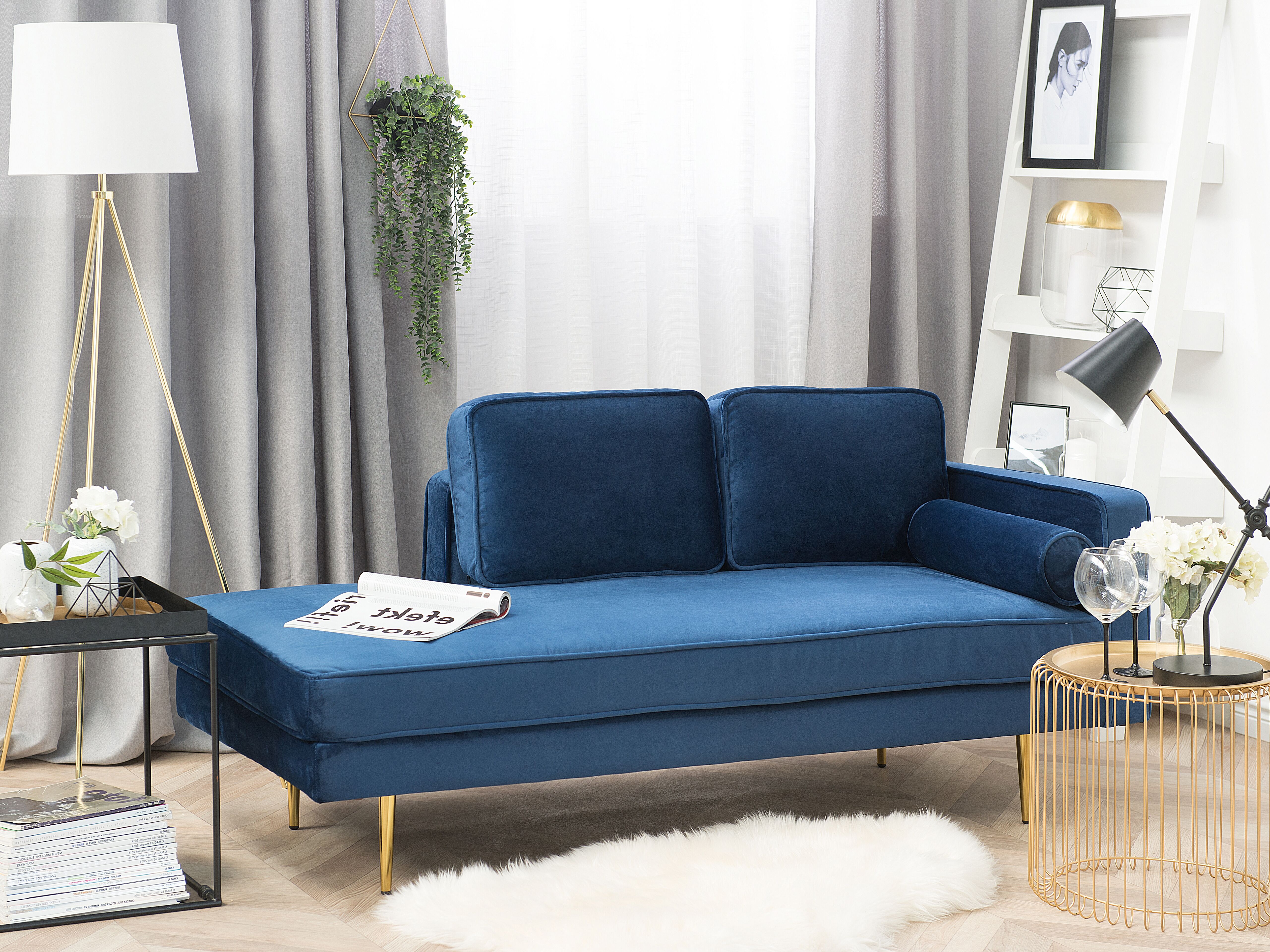 Right-Hand Chaise Lounge MIRAMAS Velvet Navy Blue