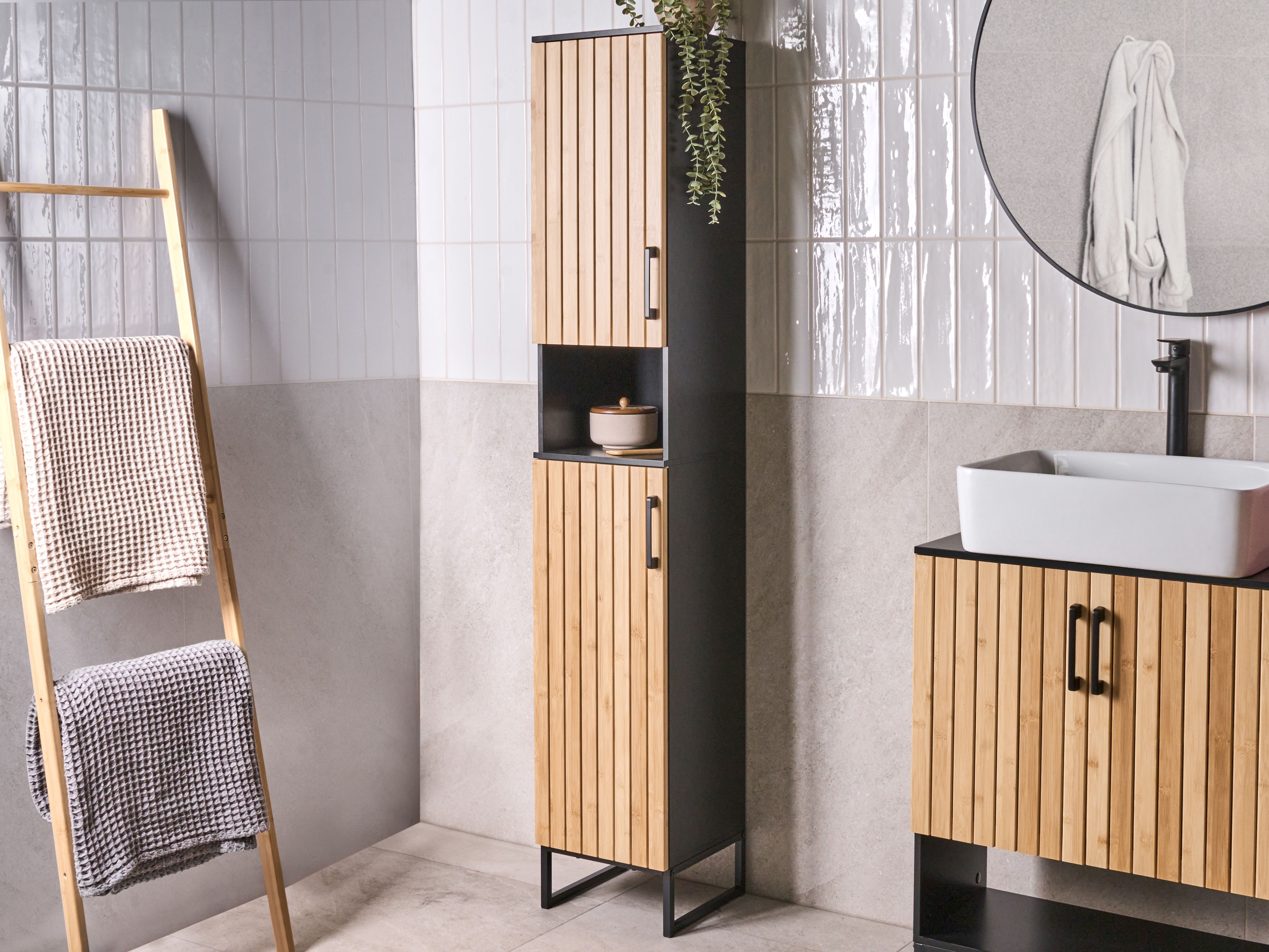 Bathroom Cabinet MISCANTI Bamboo 30 cm Light Brown