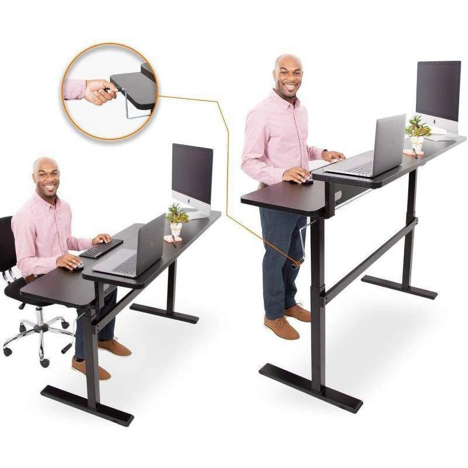 Stand Steady Tranzendesk | 55 Inch Dual Level Standing Desk with Shelf | Easy Crank Height Adjustable Sit to Stand Desk | Stand Up Workstation with Monitor Riser for Home & Office (55in / Black)