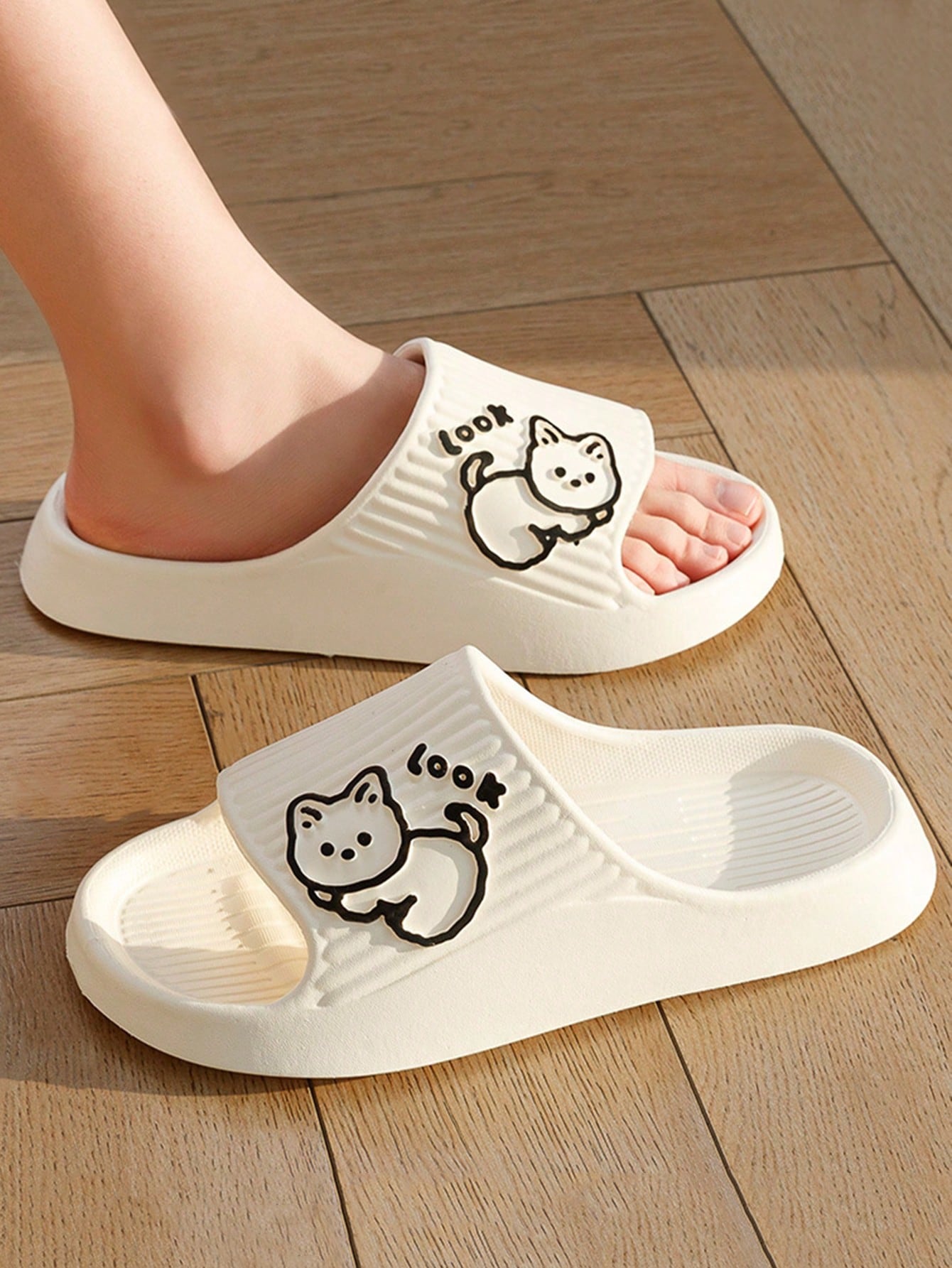 Women Cartoon Graphic Single Band Slides, Fashion Summer EVA Slides