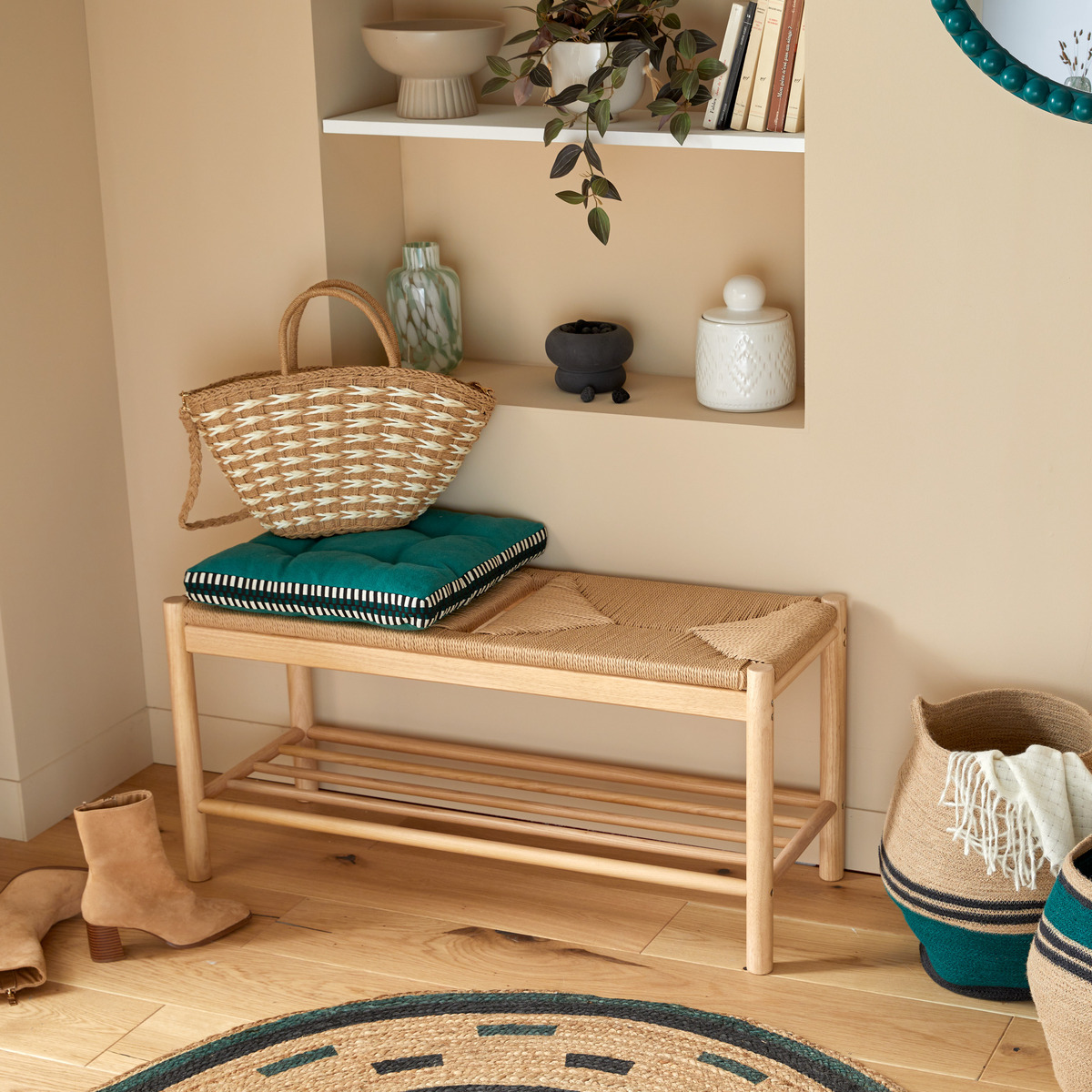 Bench "Maesi" Rubberwood, Beige, 95x35 cm