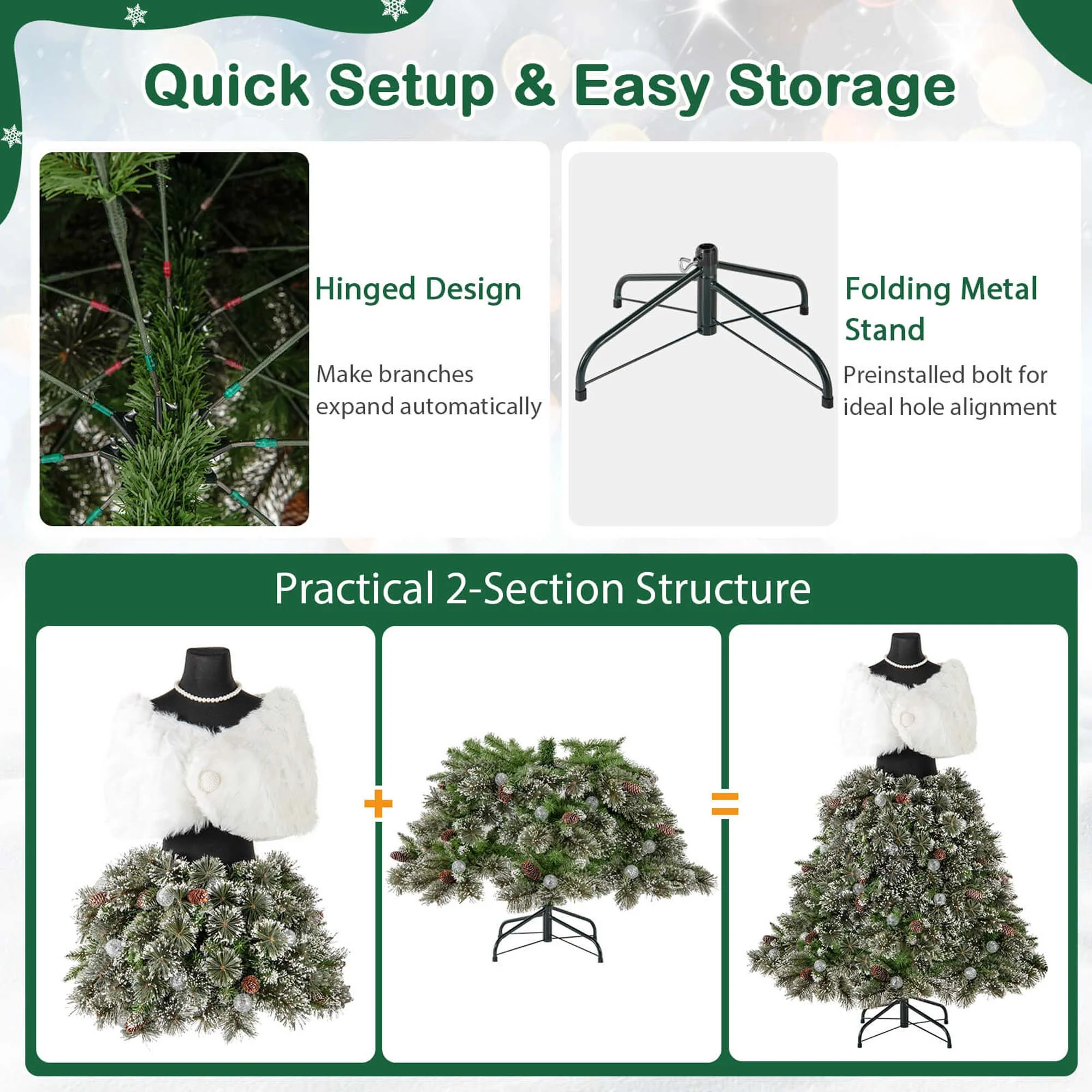 Costway 5 FT Artificial Mannequin Tree with 465 Branch Tips 50 Warm White LED Lights - Image 8