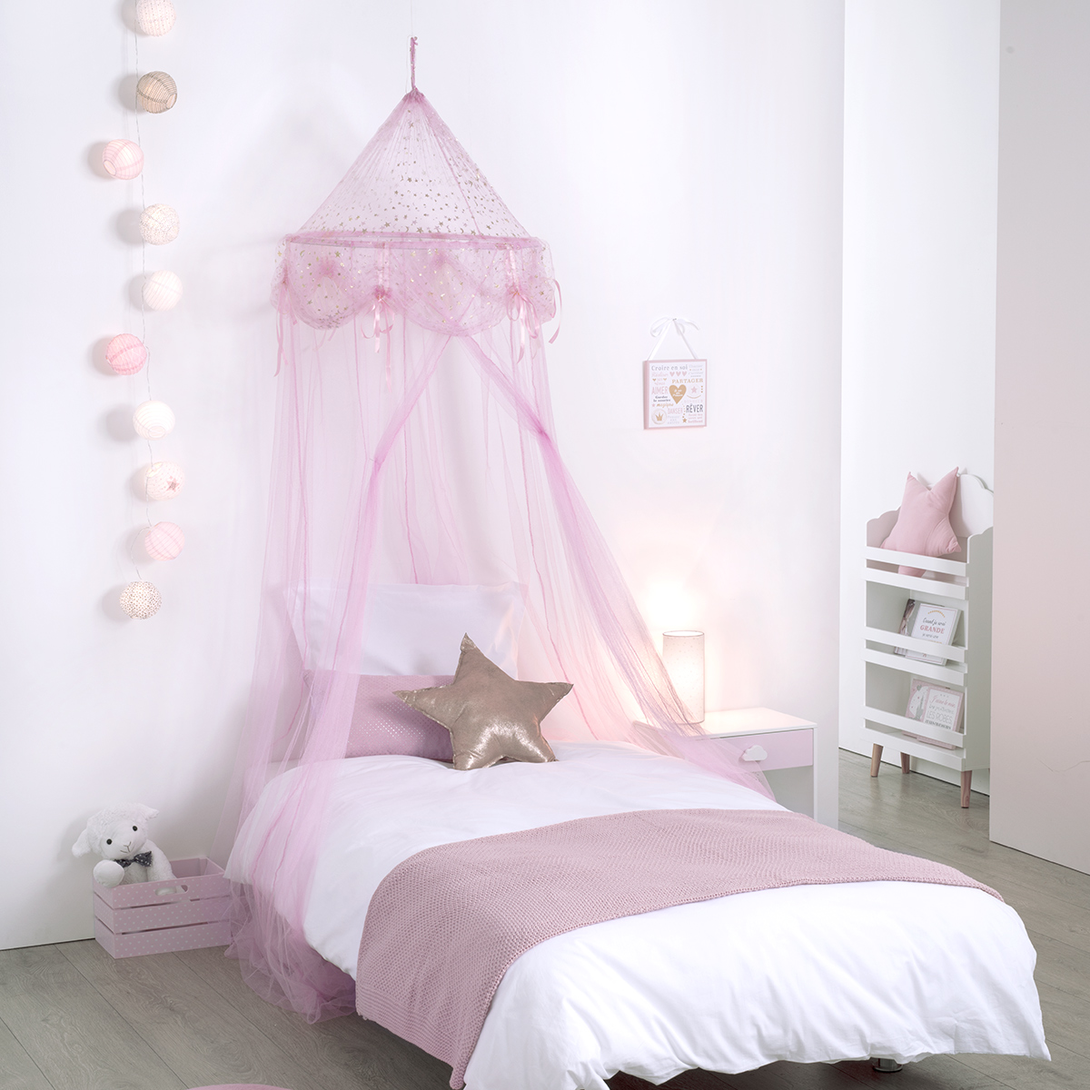 Kids bed canopy "Mademoiselle" Pink, 250x60 cm