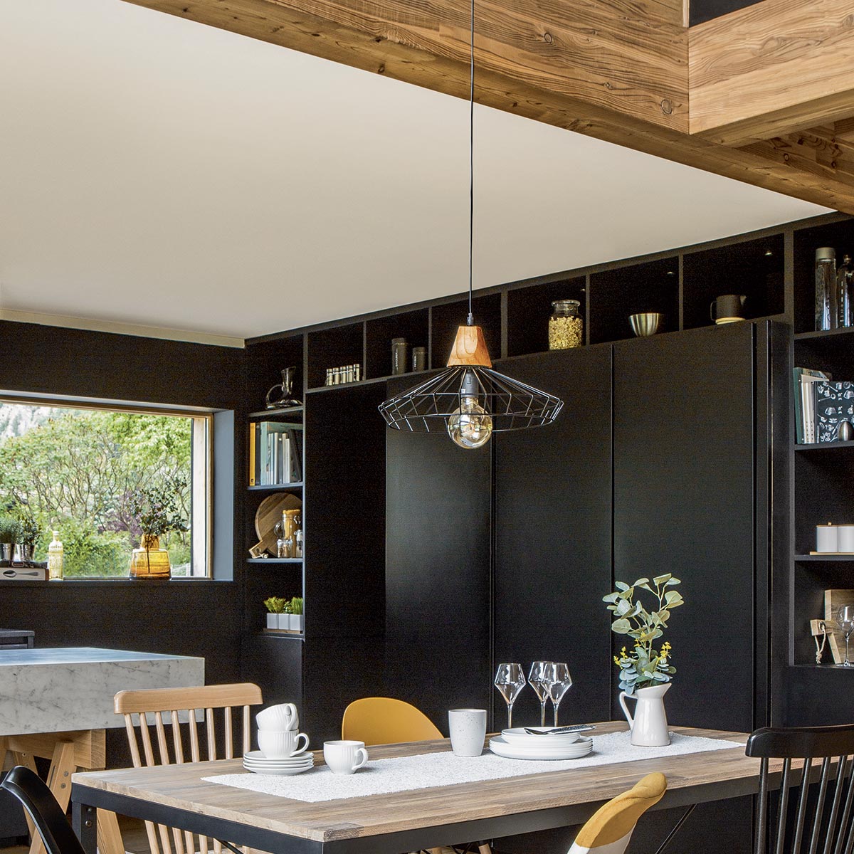 Wire suspension lamp "Ben Black metal, D.38 cm