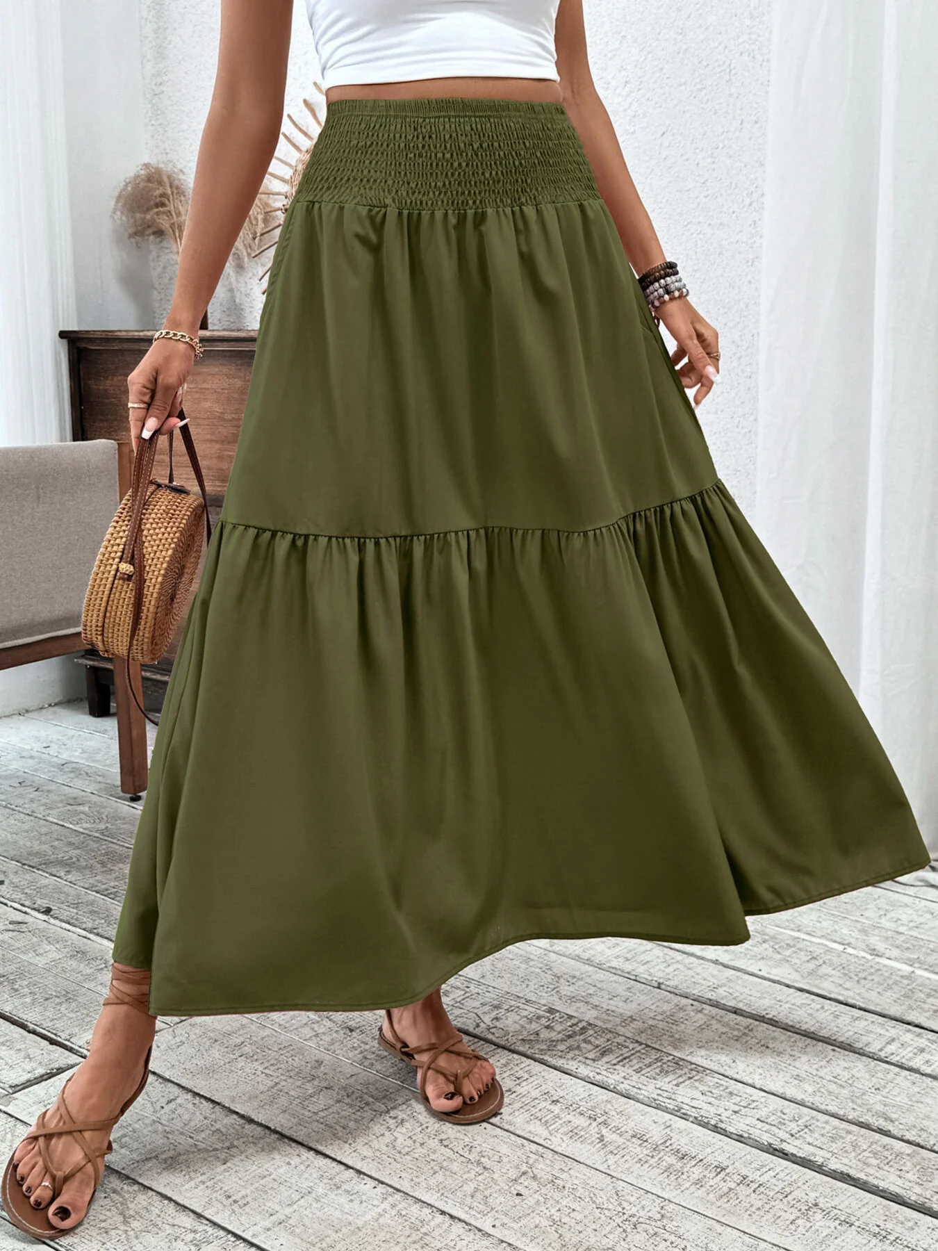 Smocked Waist Tiered Skirt - ZKZOOK