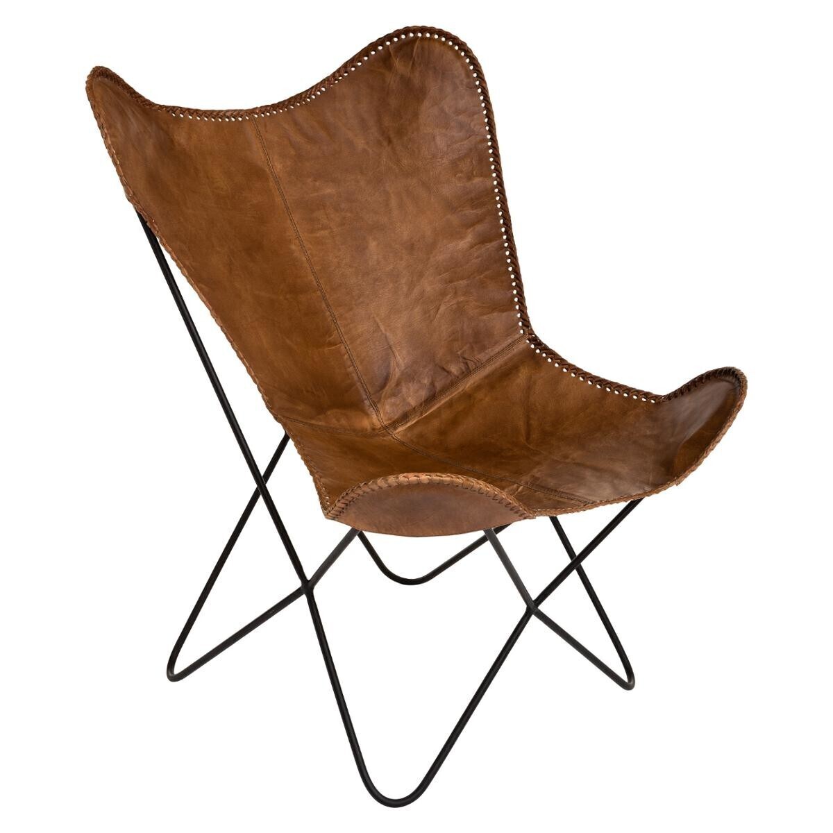 Ensemble fauteuil "Dario" Cuir lisse, Marron cognac