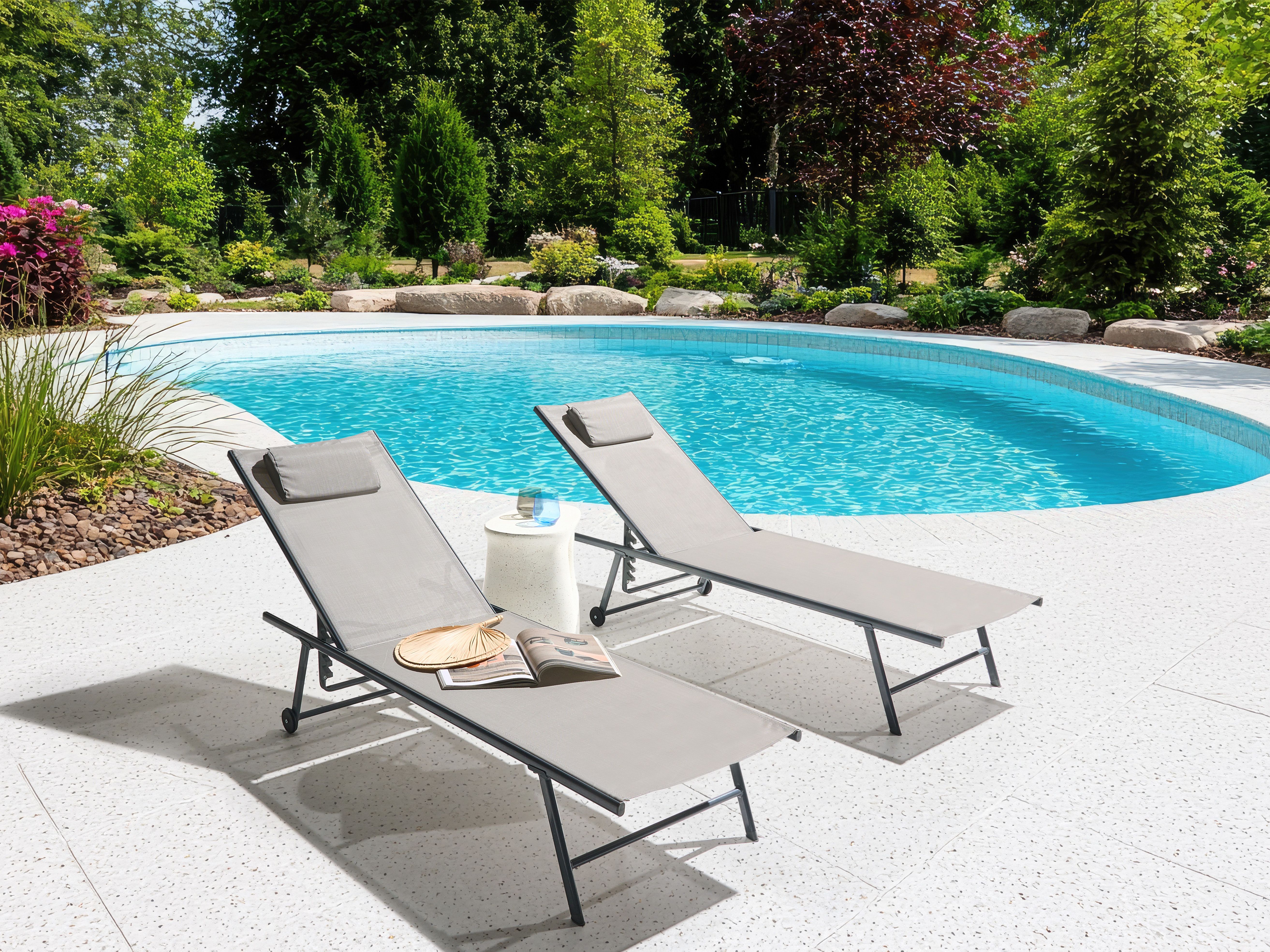 Set of 2 Sun Loungers SORONI Metal Light Grey