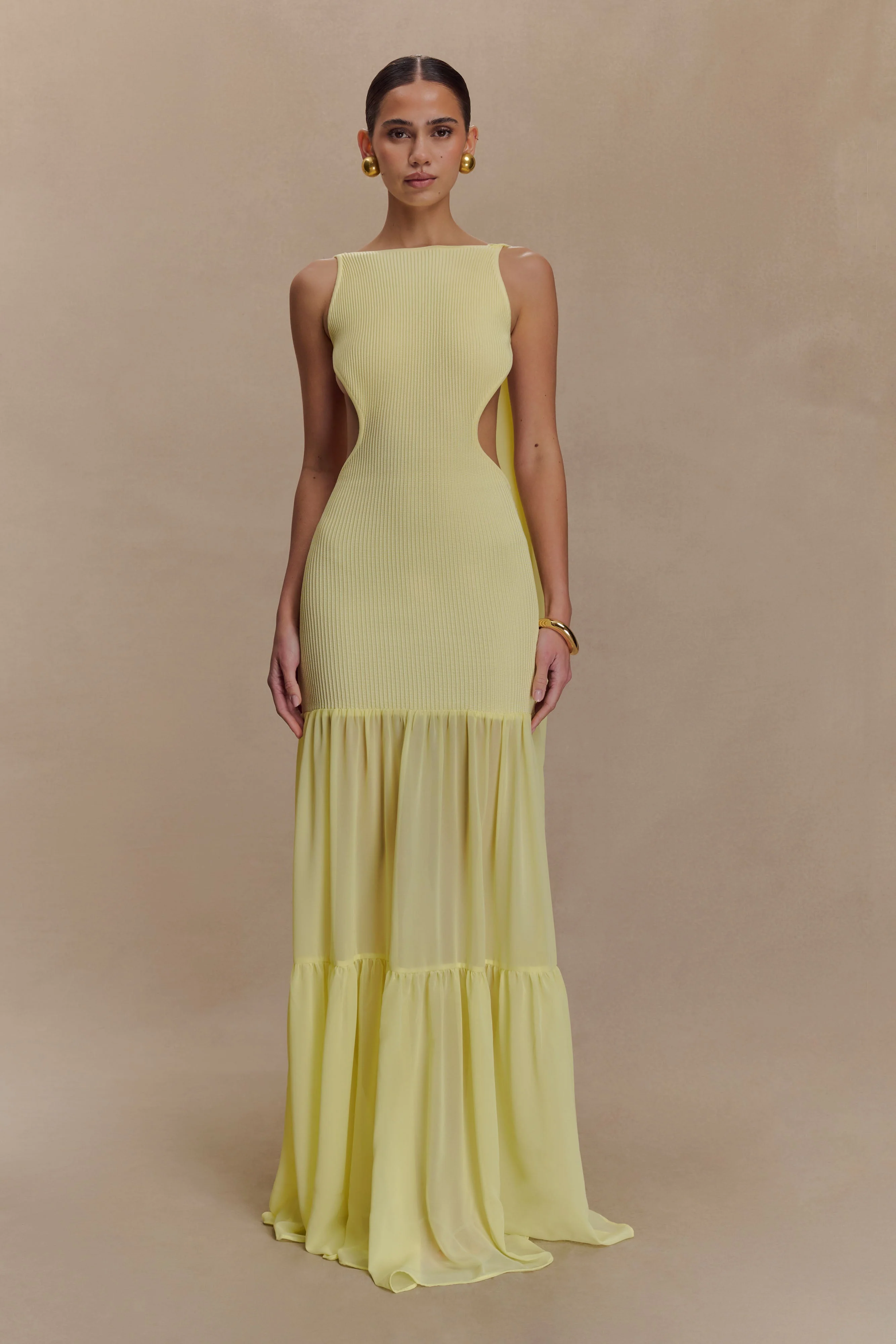 Haille Knit Chiffon Maxi Dress - Lemon