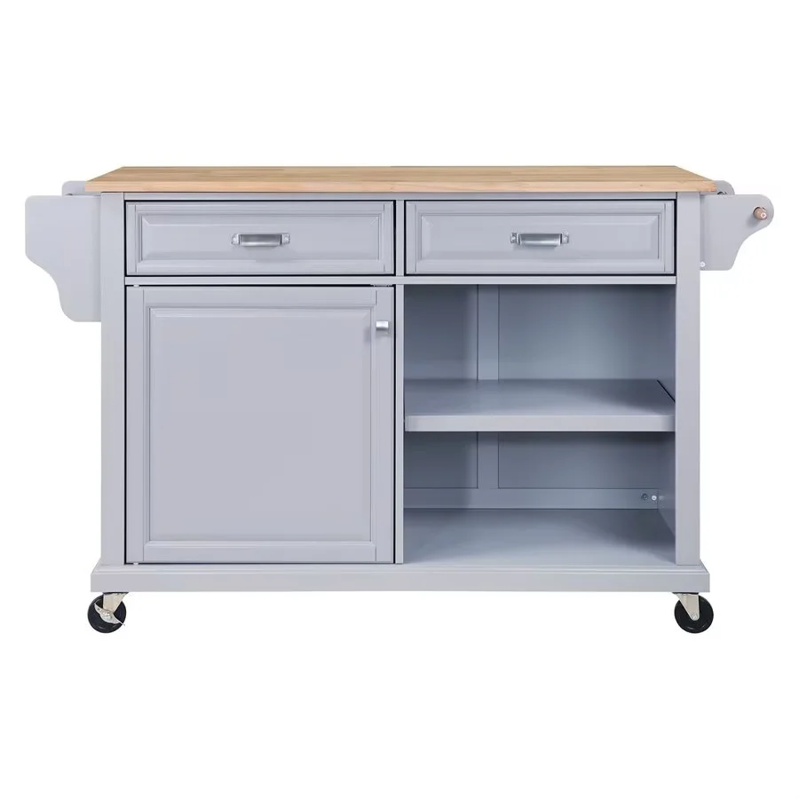 Rolling Kitchen Island with Storage, Utility Kitchen Trolley with Drop-Leaf Countertop, Mobile Kitchen Cart with 2 Drawers, 2 Cabinets and Adjustable Shelves for Dining Room, Kitchen