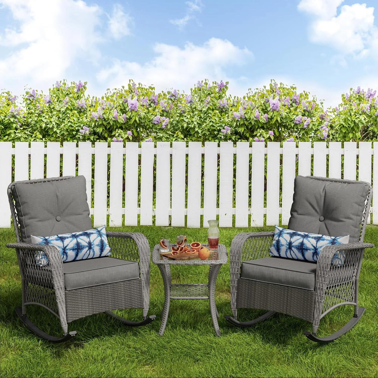 ELPOSUN 3-Piece Outdoor Rocking Chairs, Wicker Patio Furniture with Thickened Cushions and Table for Porch - Image 32