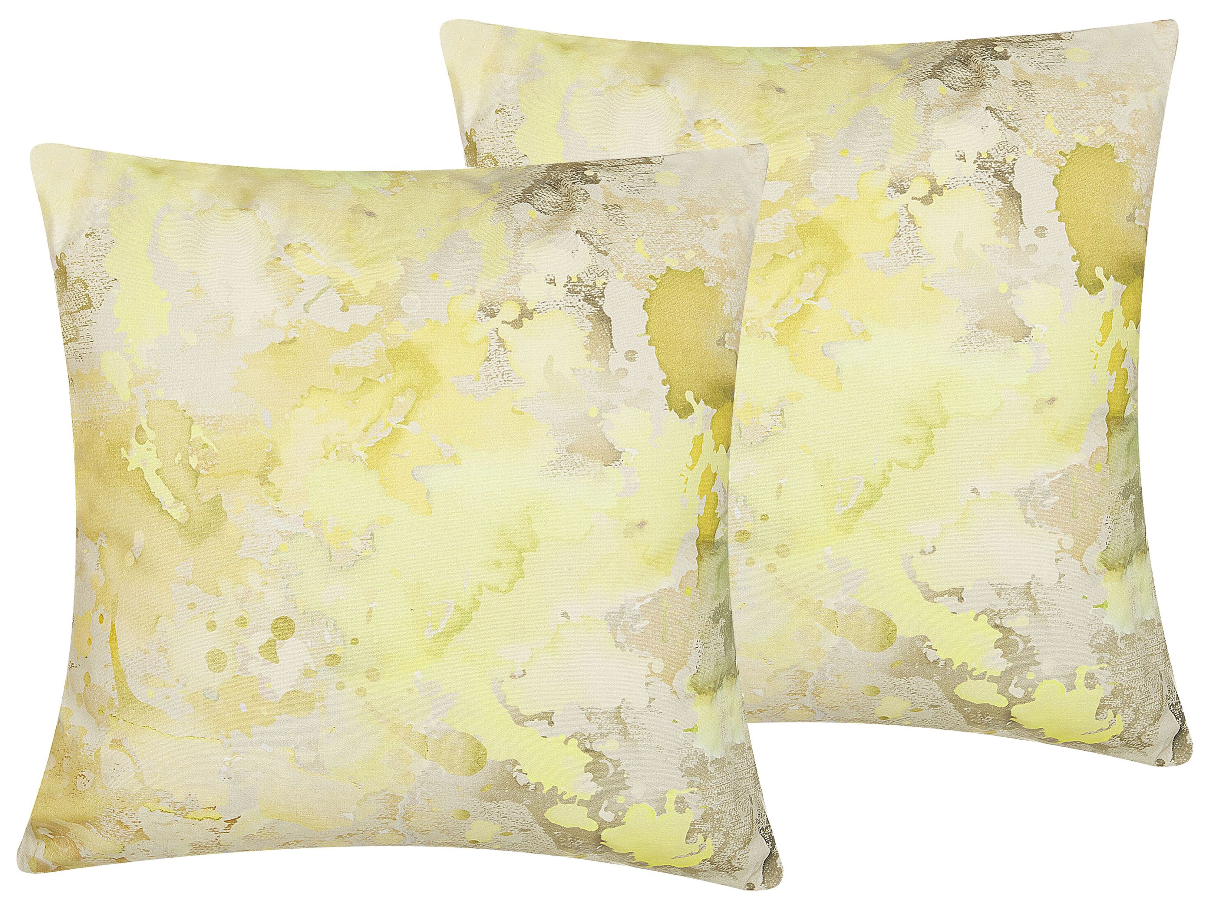 Set of 2 Decorative Cushions PACHIRA Cotton 45 x 45 cm Yellow Abstract Pattern