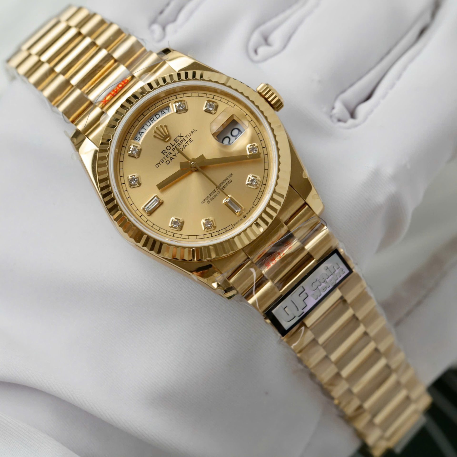 Rolex Day-Date M128238 Copies Watch Yellow Dial Weight 159Gram QF Factory 36mm - Elite Watch Atelier