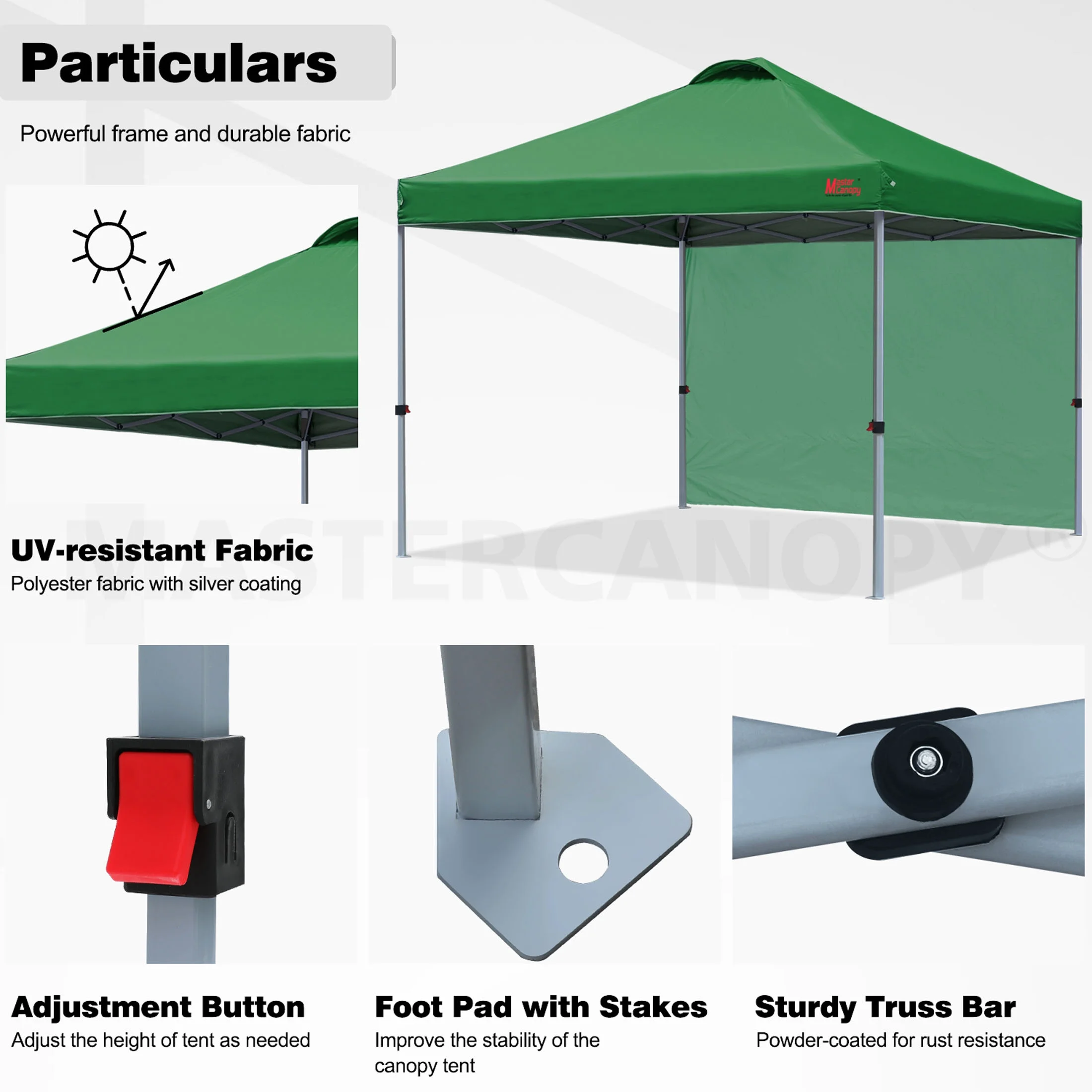 MASTERCANOPY 10' x 10' Easy Pop-up Canopy Tent Outdoor Shade Shelter with 1 Sidewall, White - Image 22
