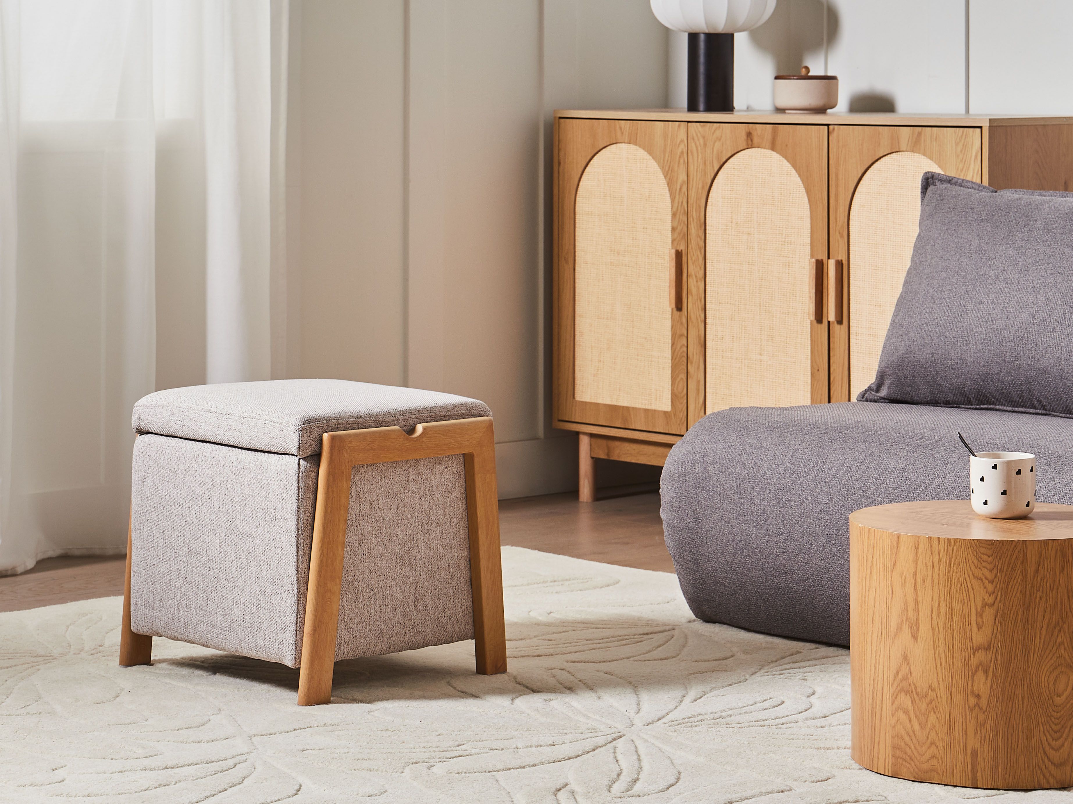 Storage Pouffe EDLAND Fabric 45 cm 43 cm Beige