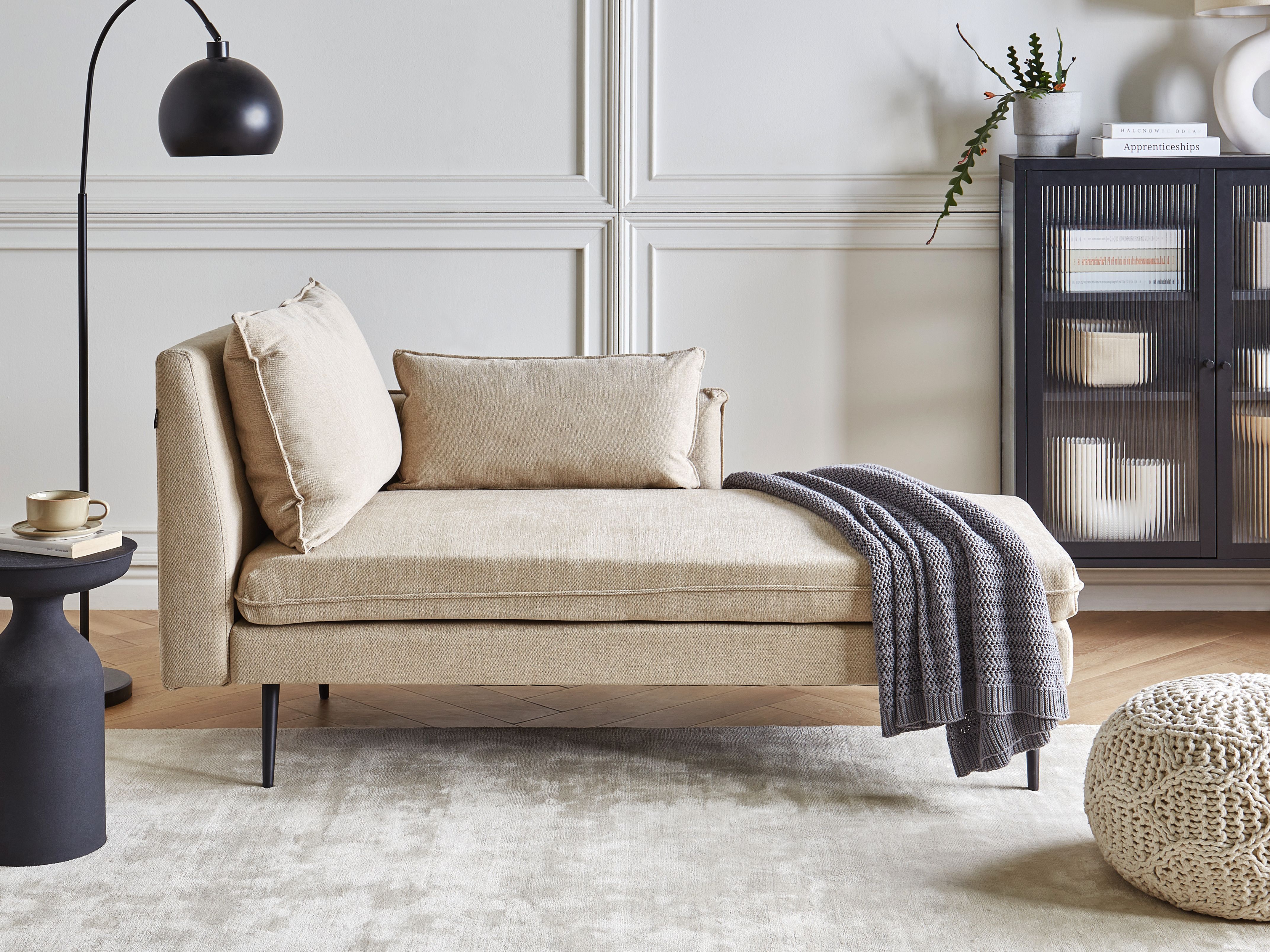 Left-Hand Chaise Lounge YERRES Fabric Beige