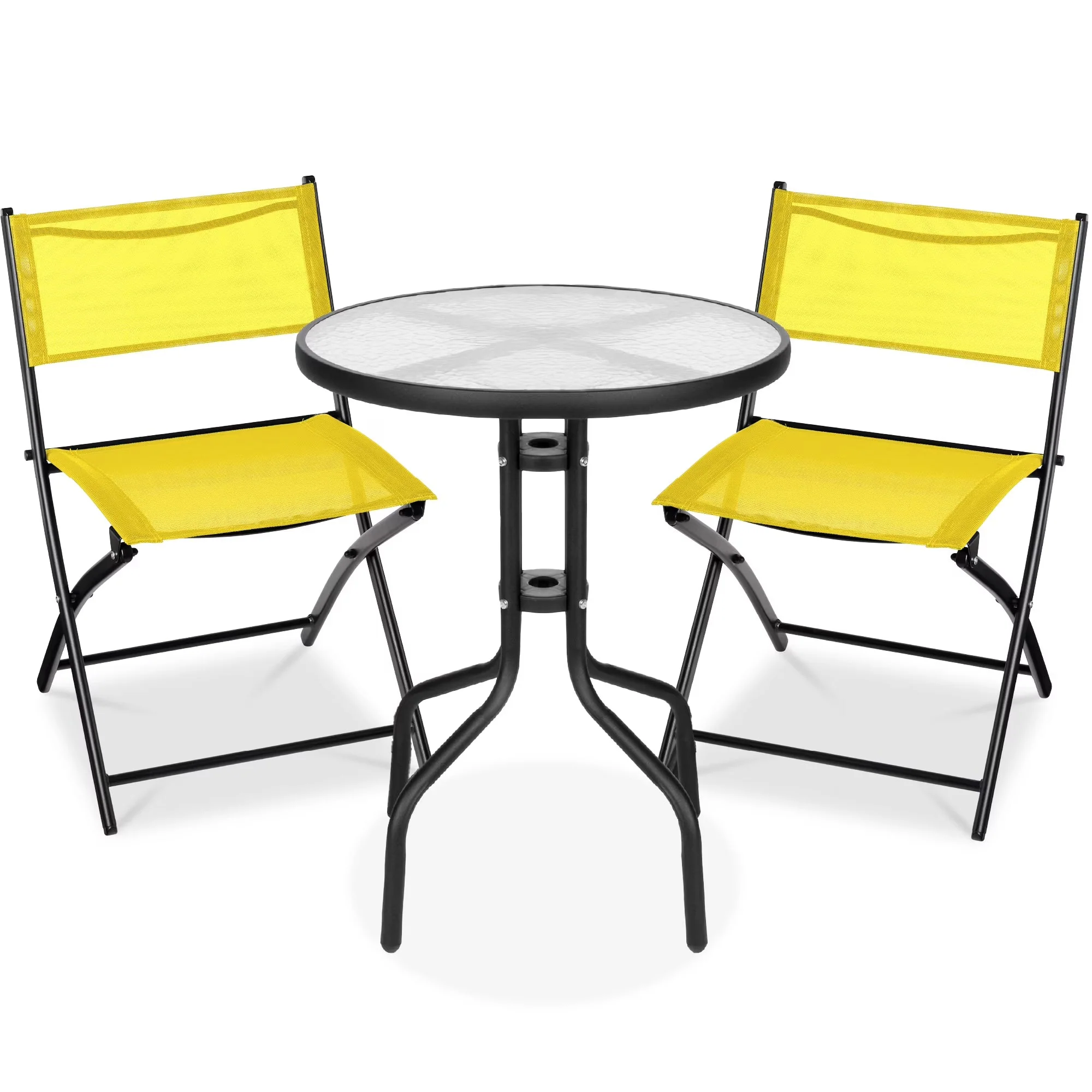 Best Choice Products 3-Piece Patio Bistro Dining Set With Glass Tabletop And Folding Chairs - Gray - Image 6 Best Choice Products 3-Piece Patio Bistro Dining Set With Glass Tabletop And Folding Chairs - Gray - Image 6