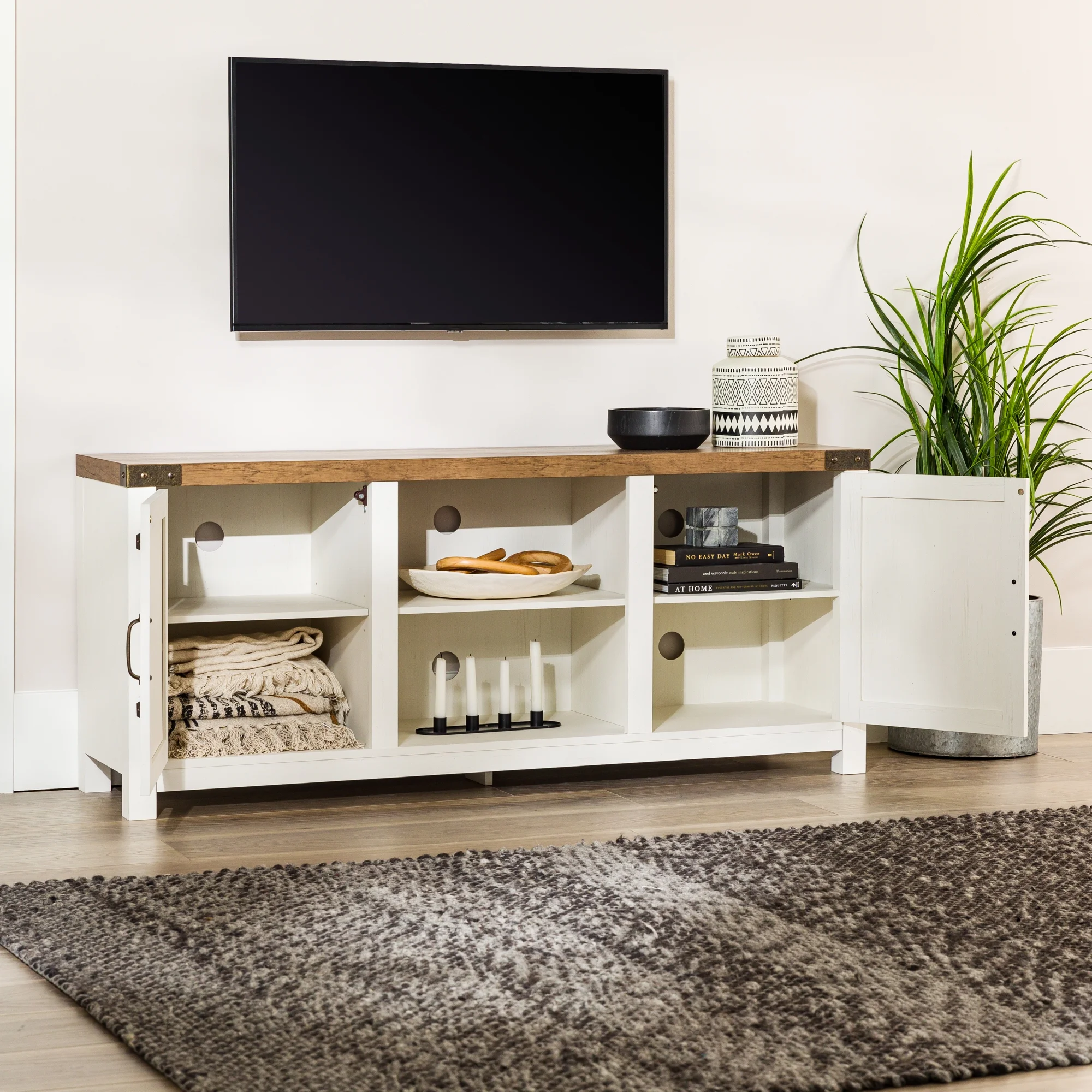 Walker Edison Modern Farmhouse Barn Door TV Stand for TVs up to 65", Grey Wash - Image 118