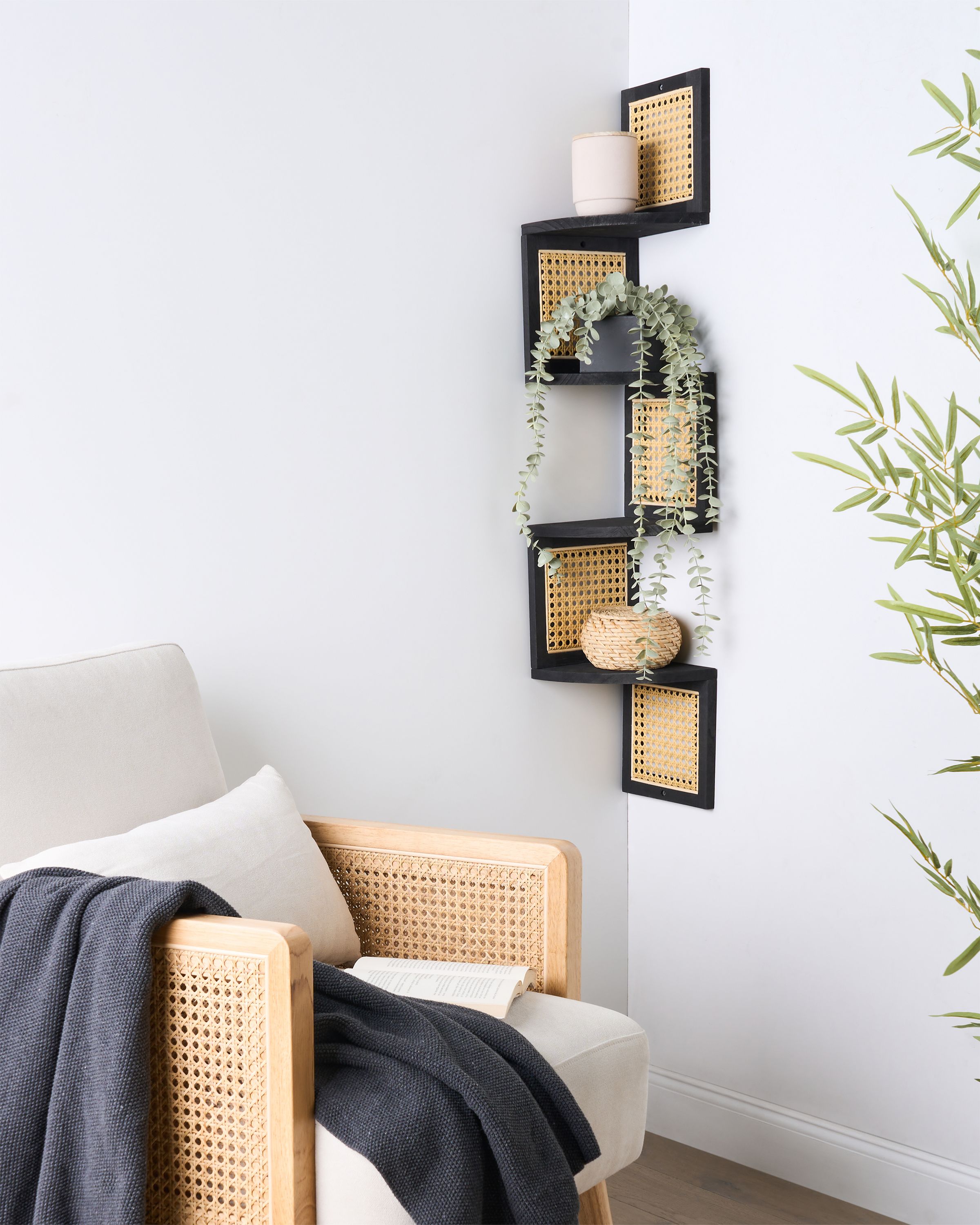 4 Tier Shelving Unit ALDER Paulownia Wood 101 cm Black