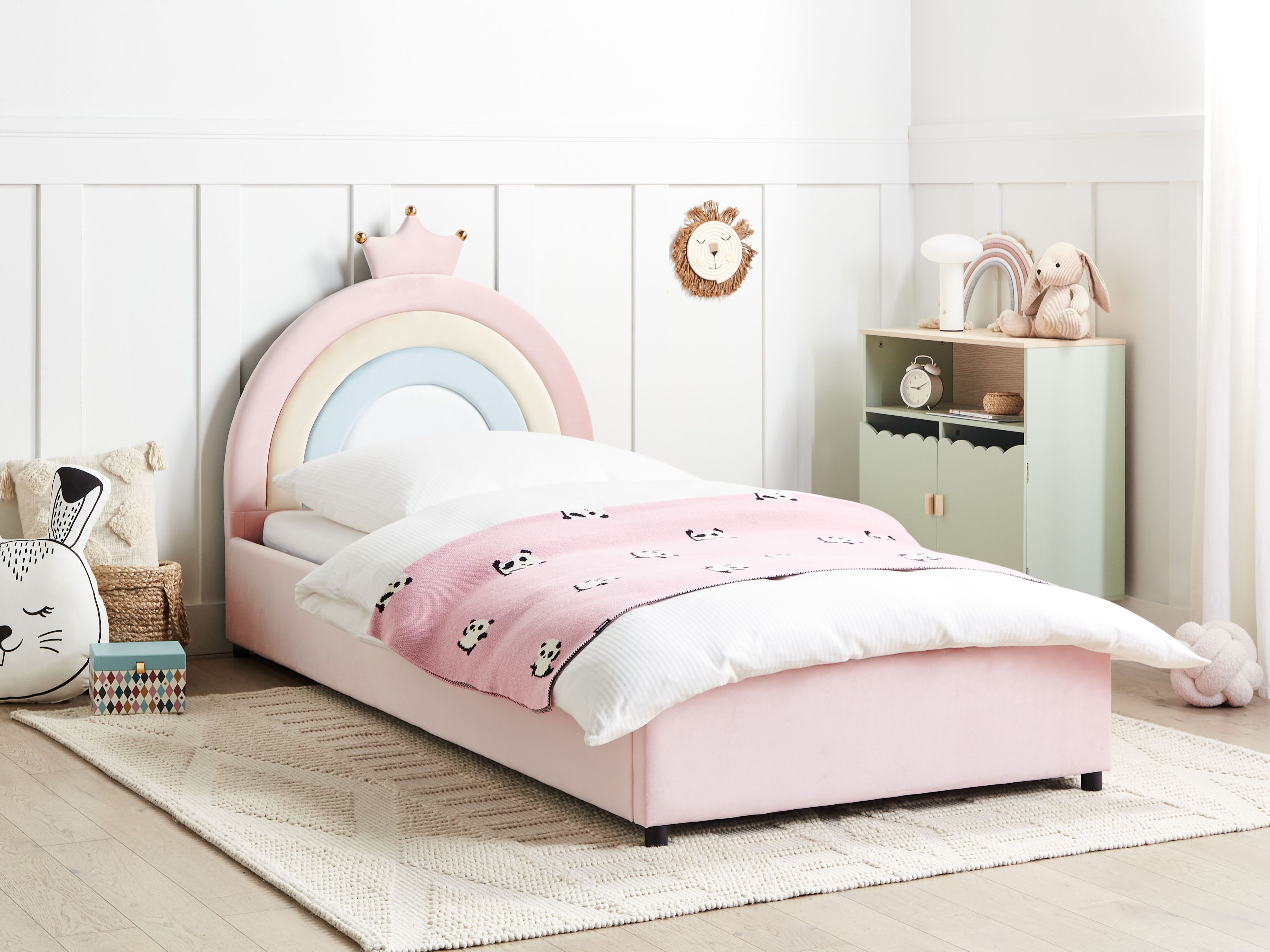 Kids Ottoman Bed Crown Velvet GRISETOT 90 x 200 cm (EU Single) Pink