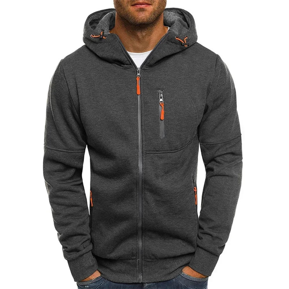 Slim Fit Zwarte Heren Hoodie met Rits – Stijlvol en Comfortabel voor Vrijetijd en Sport