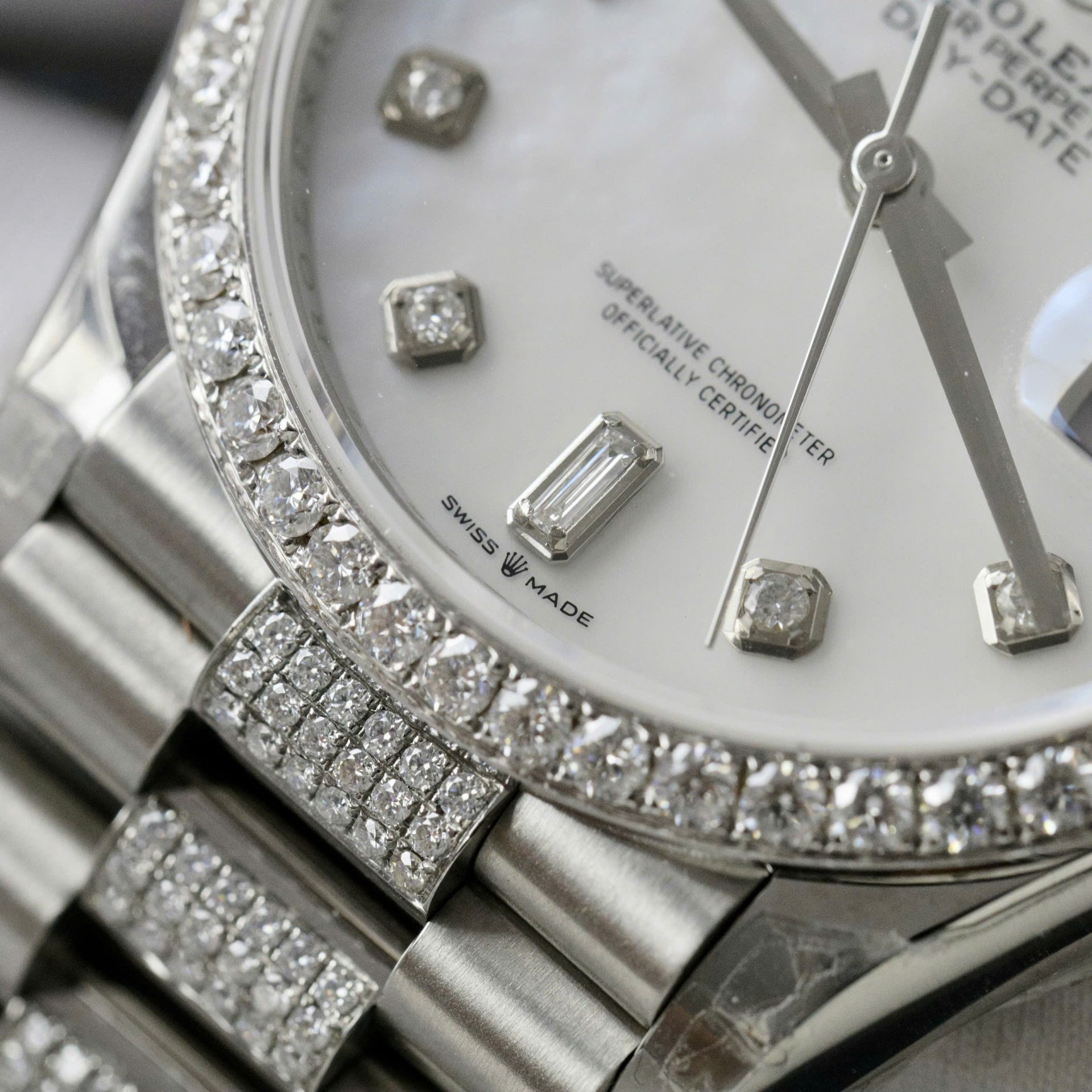 Rolex Day-Date Dial MOP Best Replica Watch Custom Moissanite Diamonds 36mm - Top club