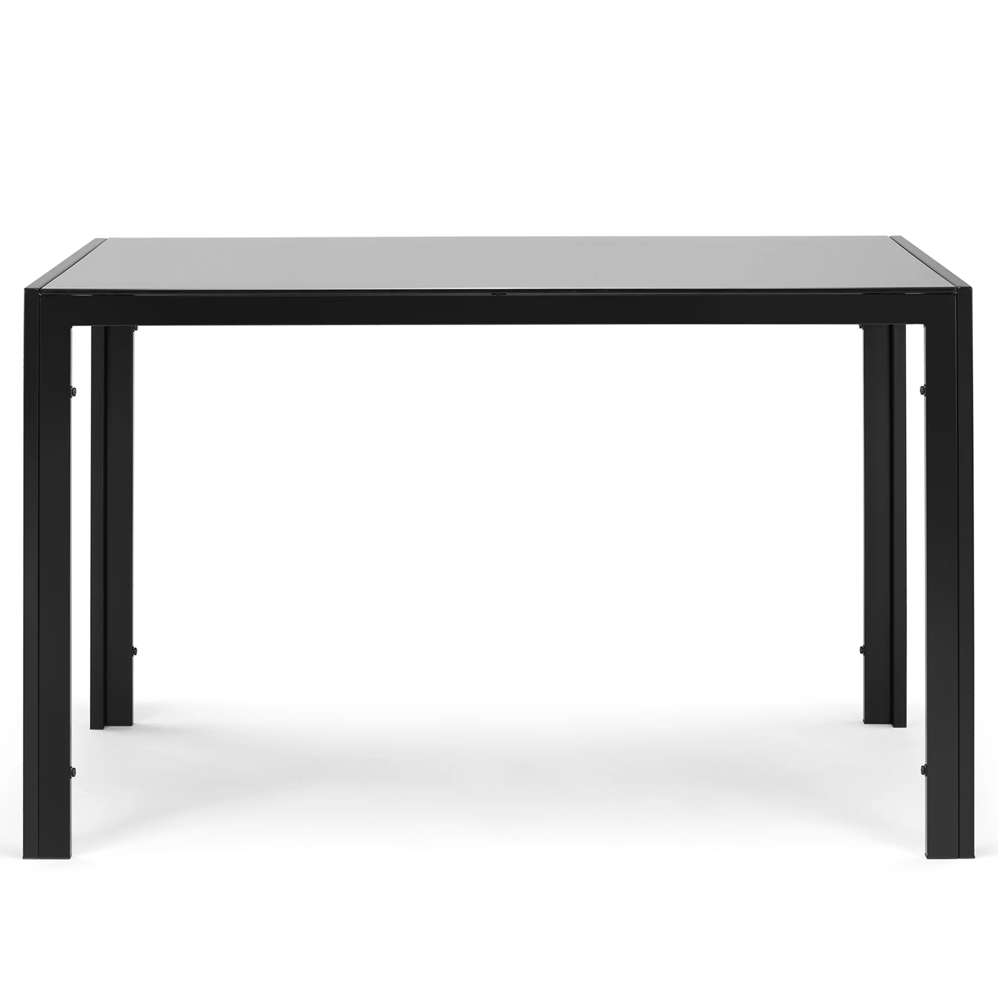 PAPROOS Glass Dining Table, Modern Rectangular Dining Room Table, Kitchen Tempered Glass Dining Table with 4 Square Metal Legs, Heavy Duty Dinette Table for 4, Black