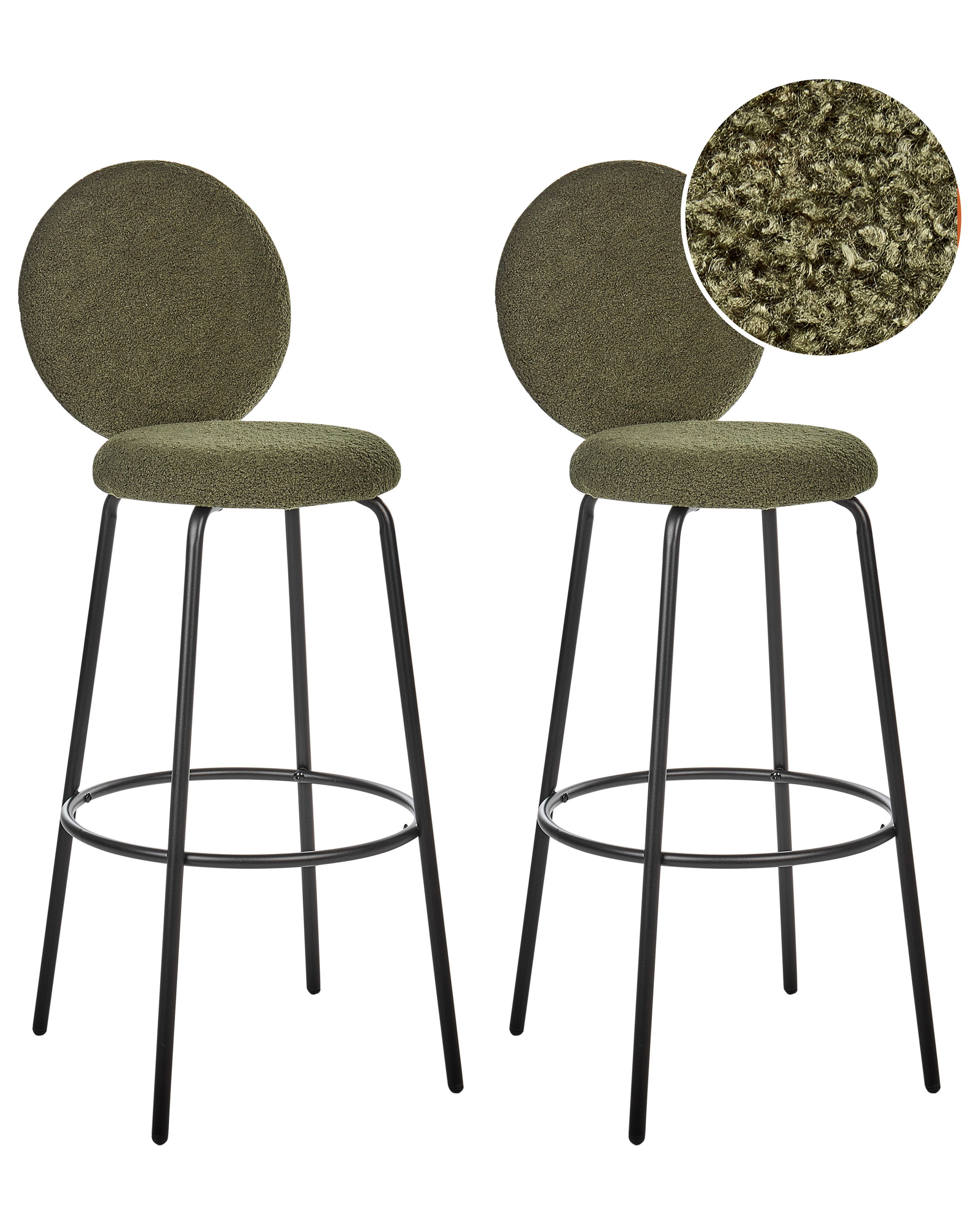 Set of 2 Bar Chairs EMERY Boucle Dark Green