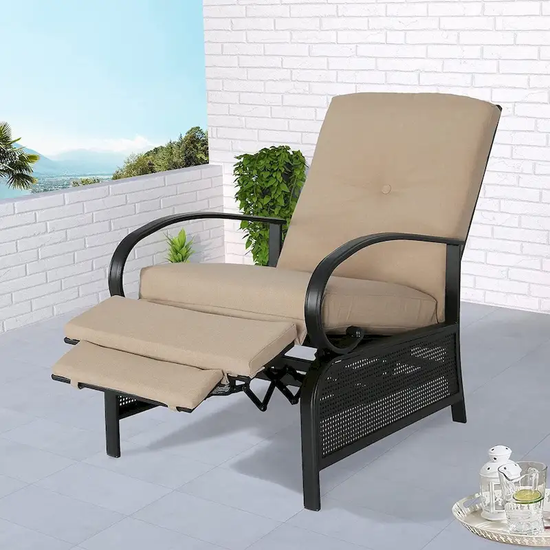 Adjustable Patio Recliner Lounge Chair With Cushion, 300 lbs - 38 (D) x 26.5 (W) x 38.5 (H) Inches - Image 2 Adjustable Patio Recliner Lounge Chair With Cushion, 300 lbs - 38 (D) x 26.5 (W) x 38.5 (H) Inches - Image 2