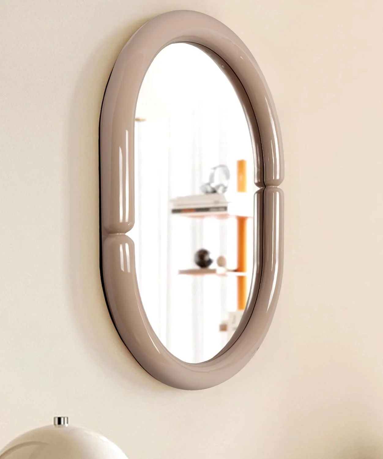 H-A Oval Solid Wood Vanity Mirror Bagel Shaped Wall Mounted Mirror High-end for Bedroom Bathroom Wall Decor