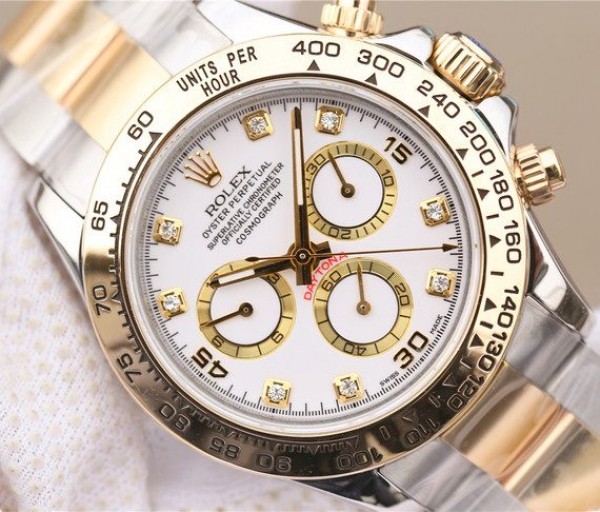 Replica Rolex Daytona 116523 Thick YG Wrapped White Dial Diamonds Markers Bracelet A7750 - Top club