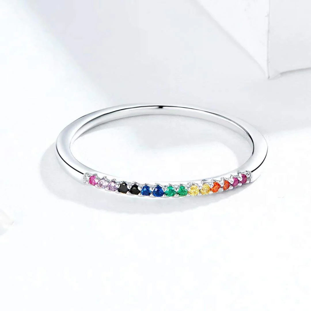 Fashion Rainbow Eternity Rings Colorful Cubic Zirconia Stackable Rings Birthday Gift for Girls