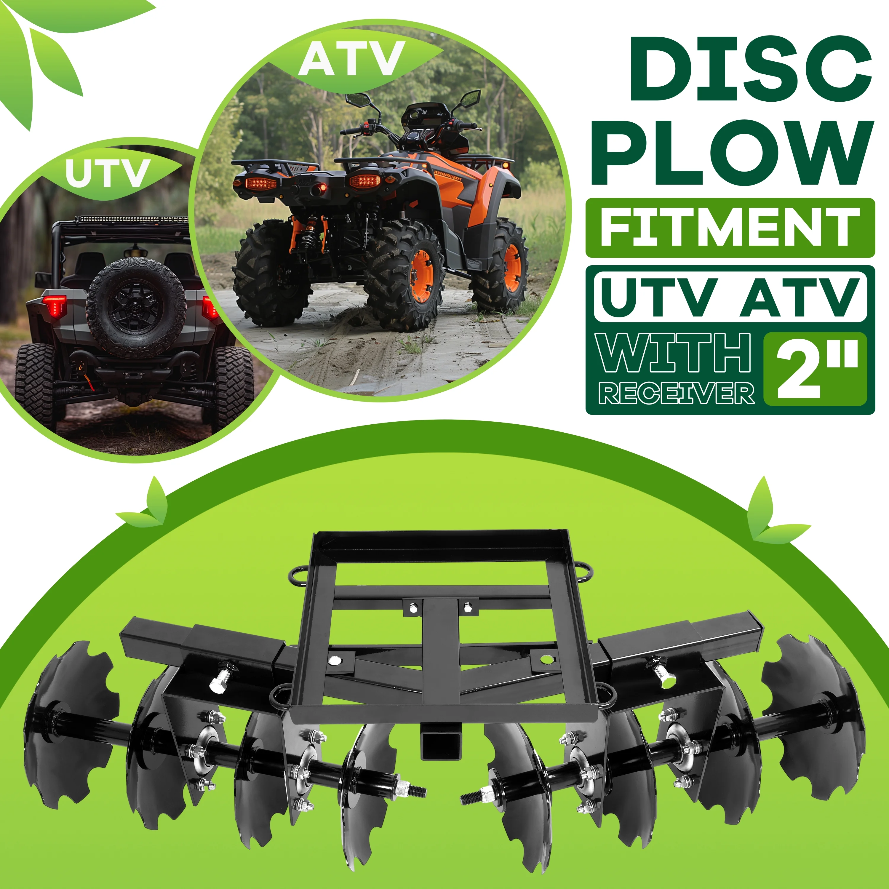 KOJEM Disc Plow Harrow for ATV Steel With 8 blades W/Hardware Universal 54