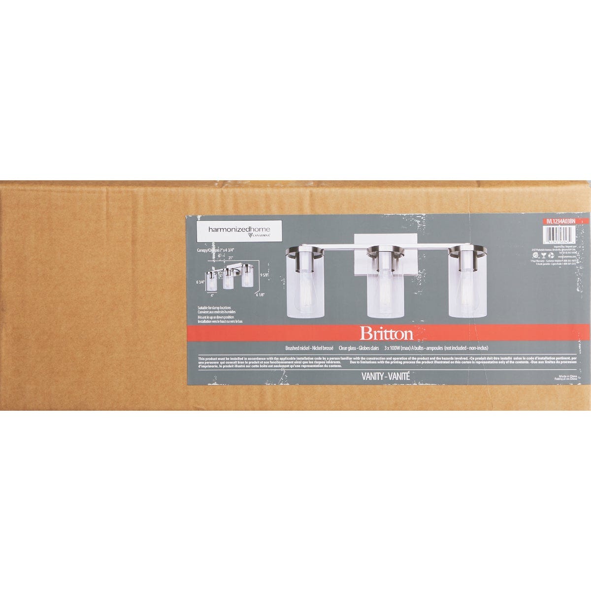 Canarm Britton 3-Light Brushed Nickel Vanity Bath Light Fixture, Clear Glass