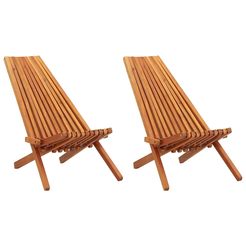 vidaXL 1/2x Solid Acacia Wood Folding Outdoor Lounge Chairs Deck Chair Seat - Image 8
