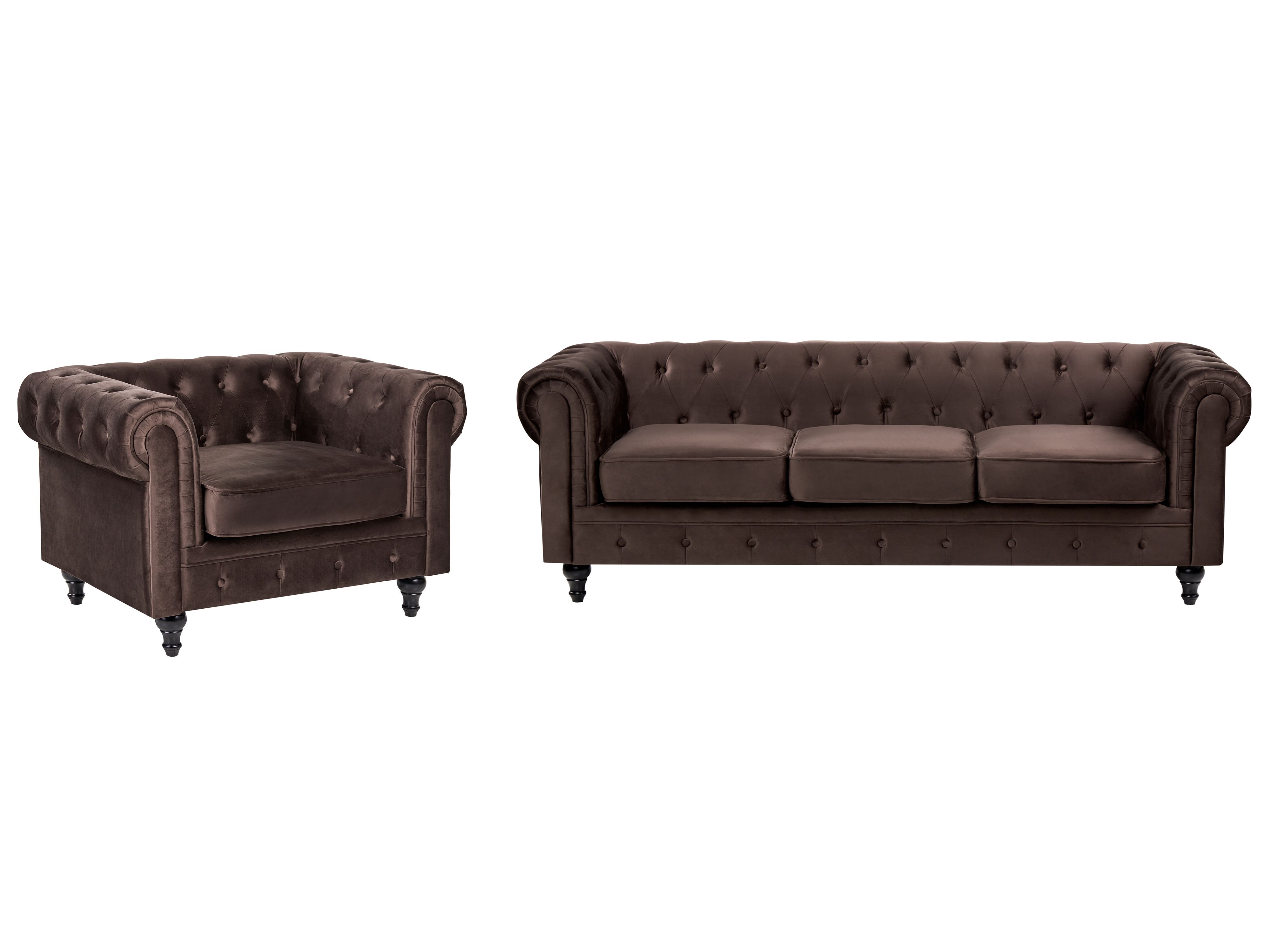 Living Room Set 4 Seater CHESTERFIELD Velvet Dark Brown