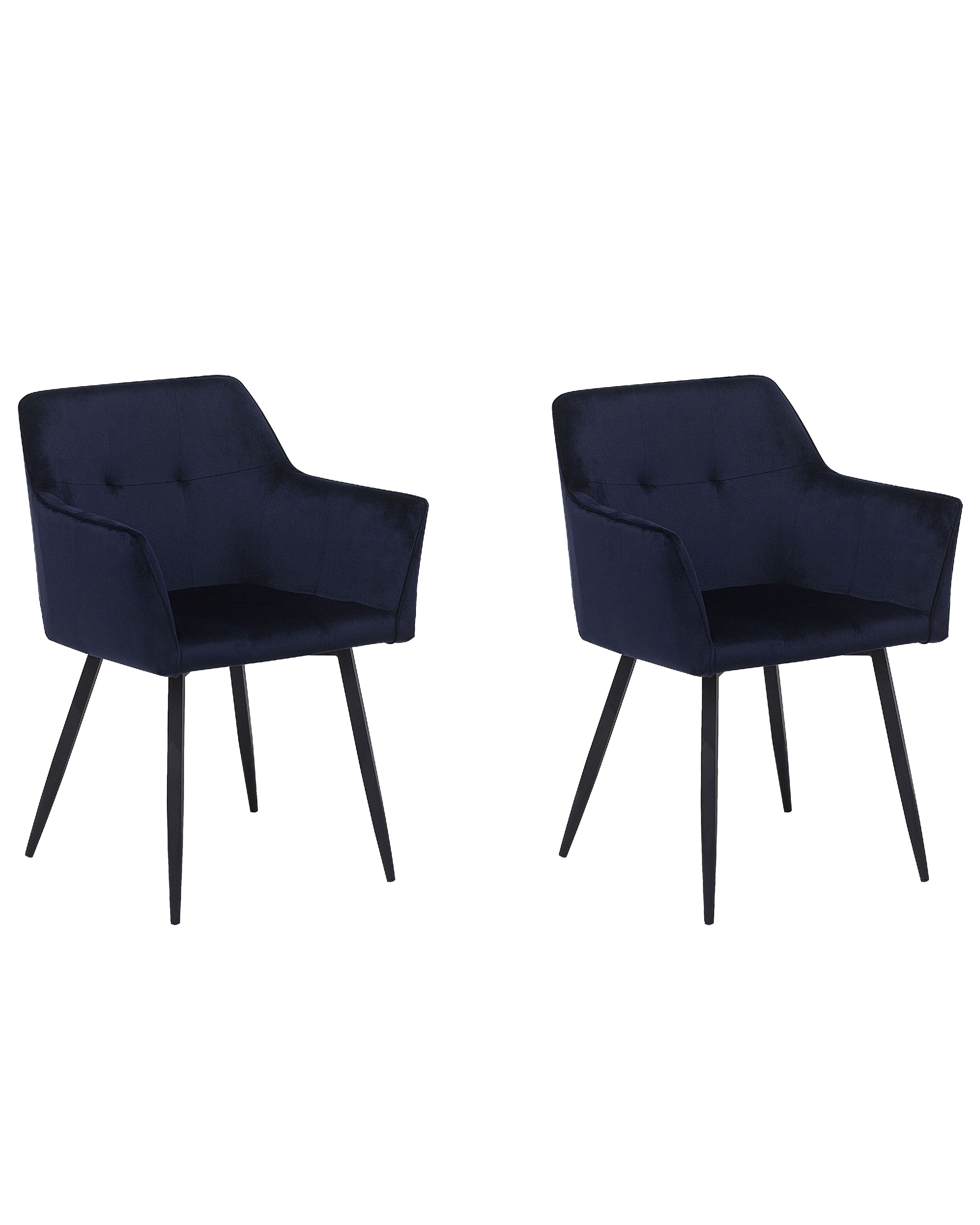 Set of 2 Dining Chairs JASMIN Velvet Dark Blue
