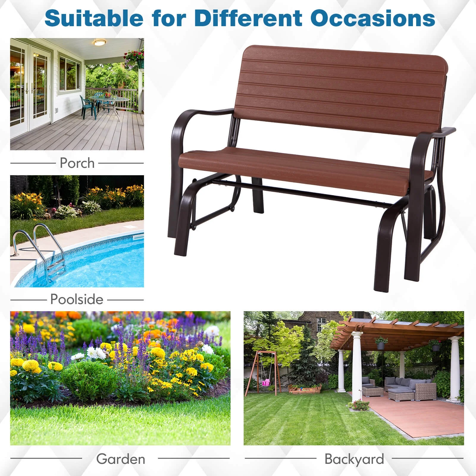 Costway Outdoor Patio Swing Porch Rocker Glider Bench Loveseat Garden Seat Steel - Image 18