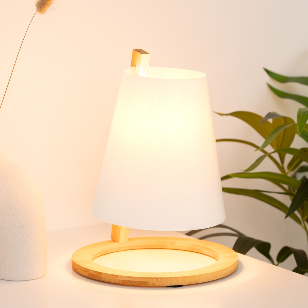 Lamp "Pita" White bamboo, H.26 cm