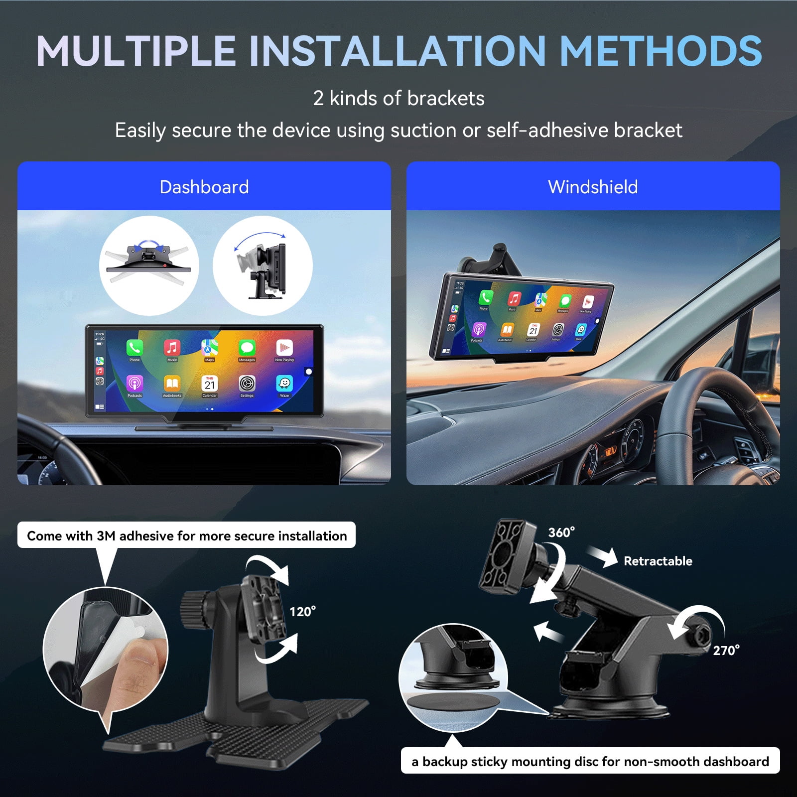 10.26�� Wireless Apple Carplay Screen with Android Auto, 4K Dash Cam, Backup Camera, Bluetooth, GPS, Voice Control - Image 8