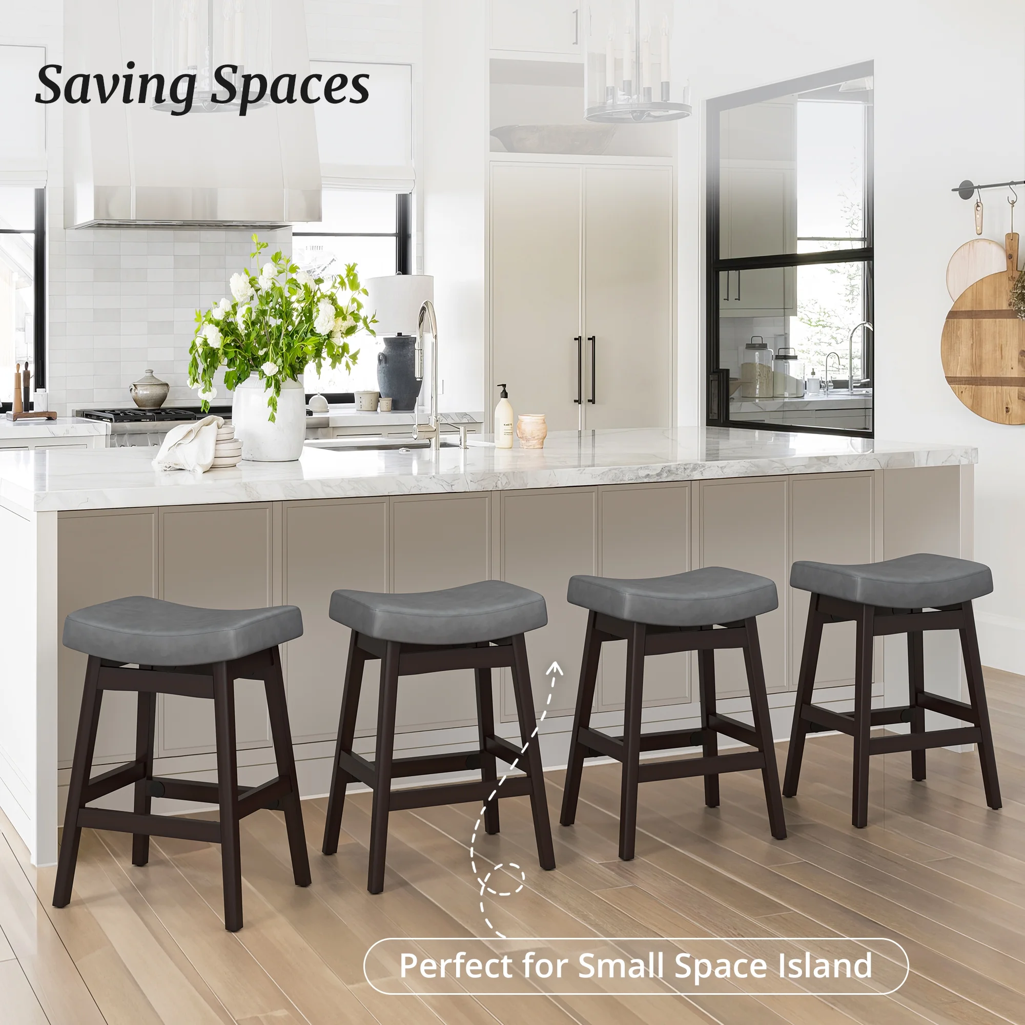 Dycanpo Saddle Seat Counter Height Bar Stools Set of 3 for Kitchen, Dining, 24in, Beige-Fabric - Image 12