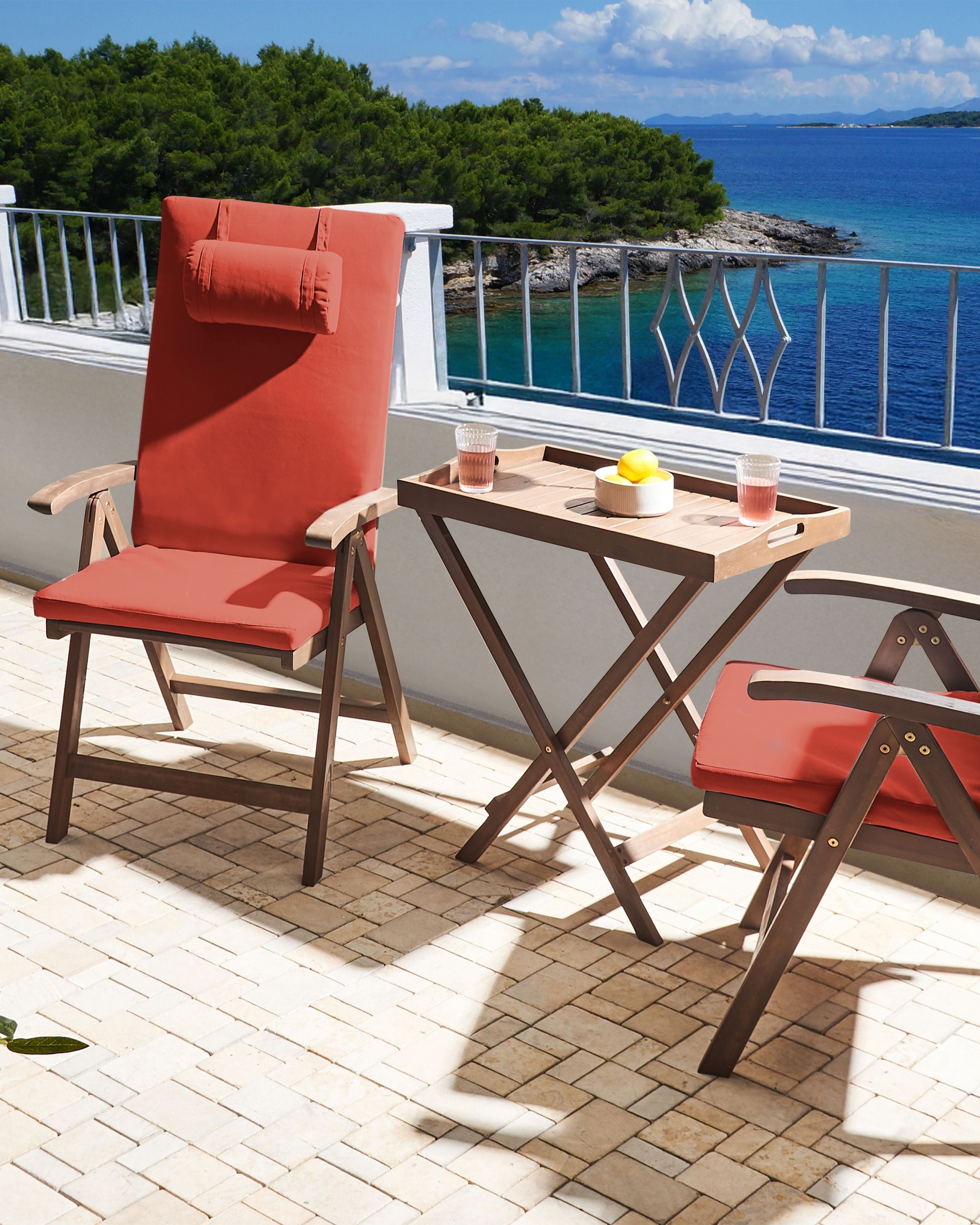 Set of 2 Garden Chairs with Cushions AMANTEA PREMIUM Acacia Wood Red