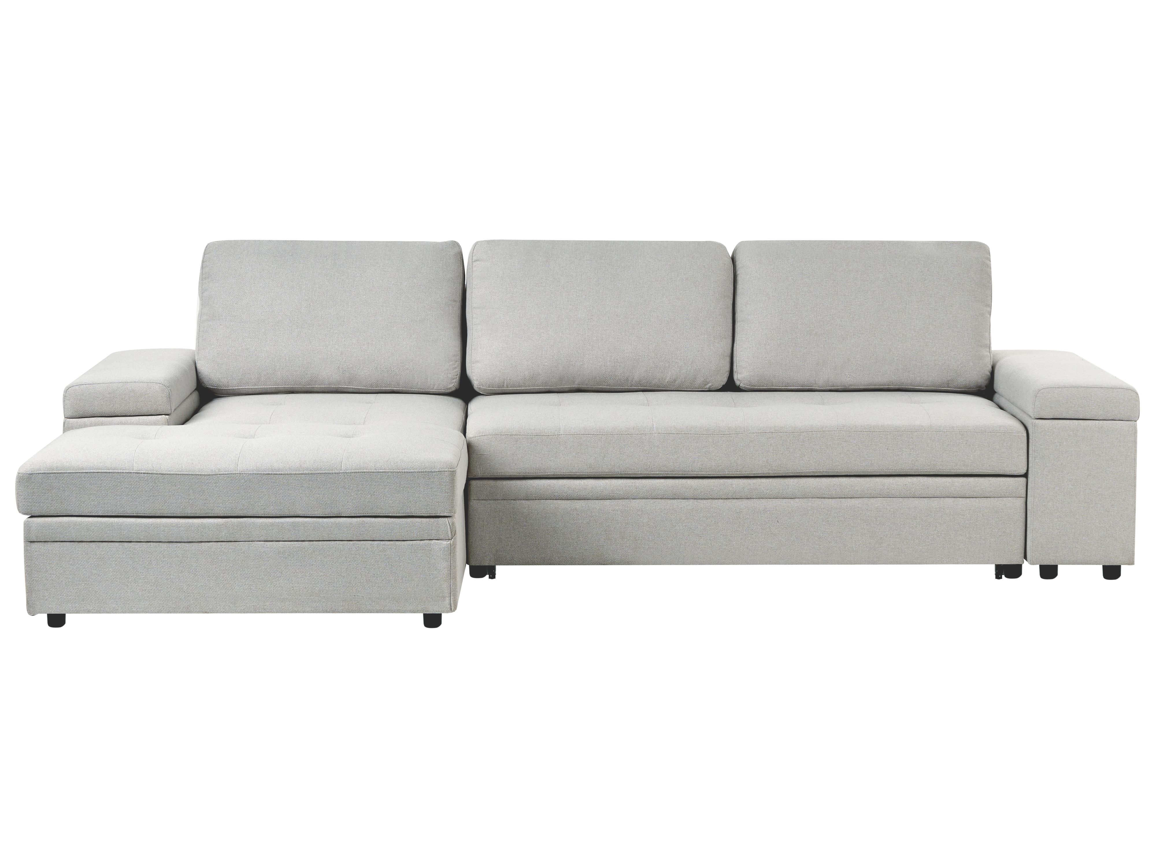 Corner Sofa Bed 3 Seater HRISEY Faux Linen Light Grey with Storage Right Hand