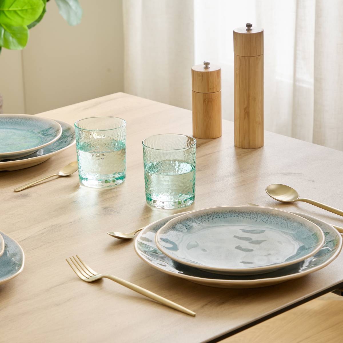 Set of 6 low tumblers "Celia" 310 ml, glass, Green