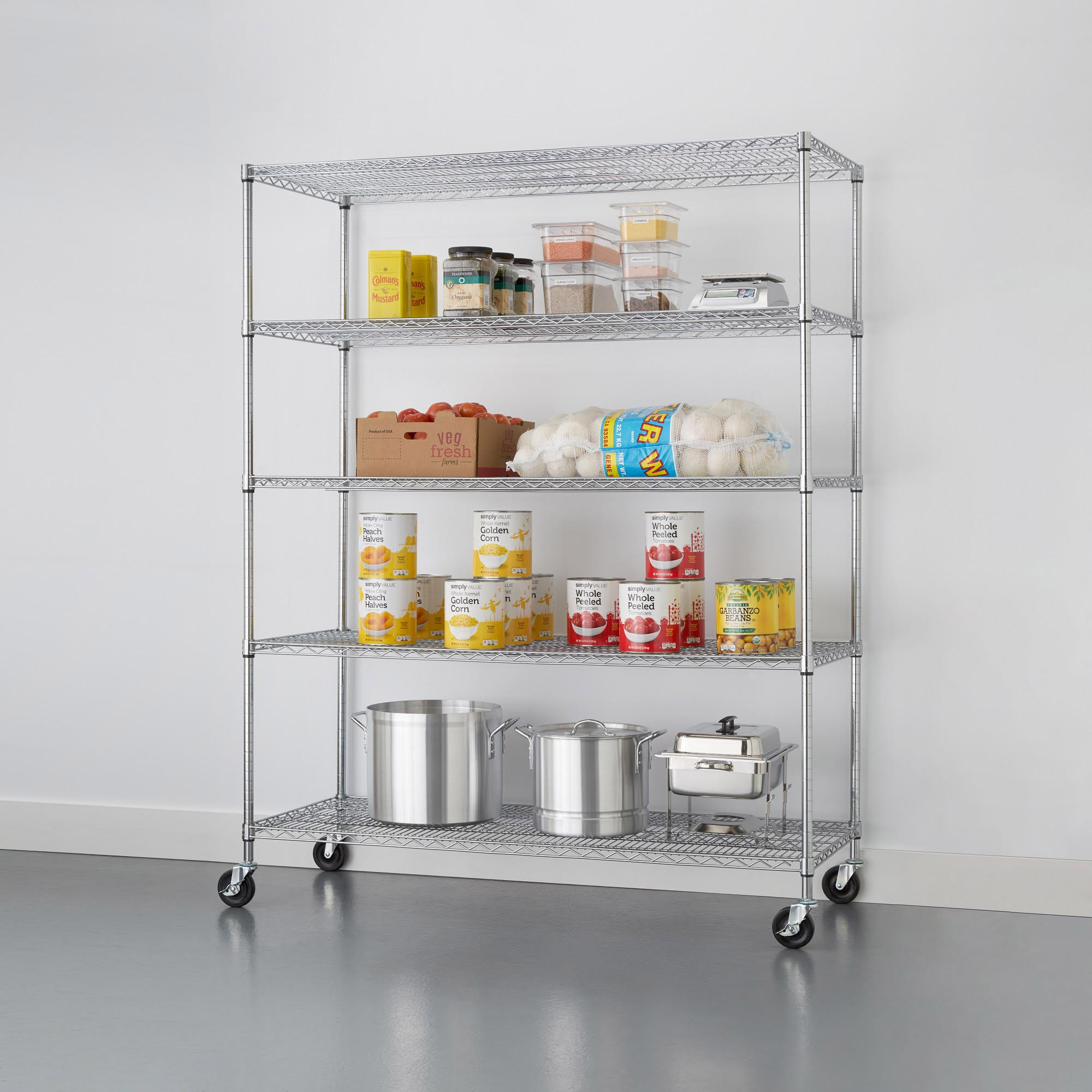 TRINITY 5-Tier Heavy Duty Wire Shelving Rack, 60' x 24' x 72' NSF, Includes Wheels